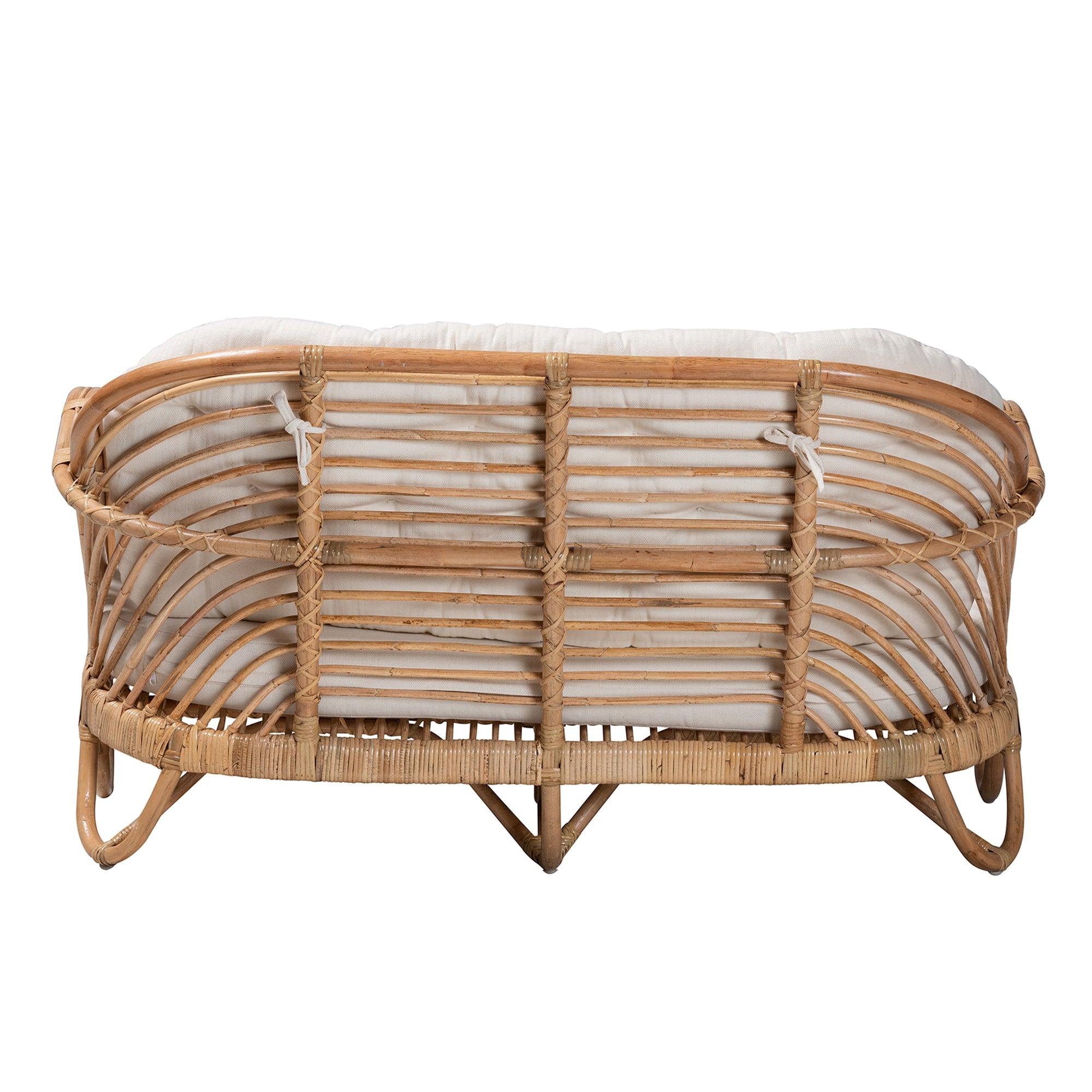 bali & pari Aliane Modern Bohemian Antique Rattan Loveseat