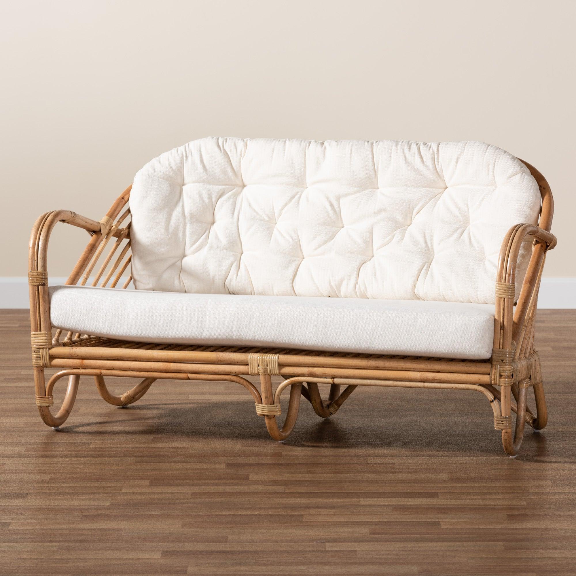 bali & pari Aliane Modern Bohemian Antique Rattan Loveseat