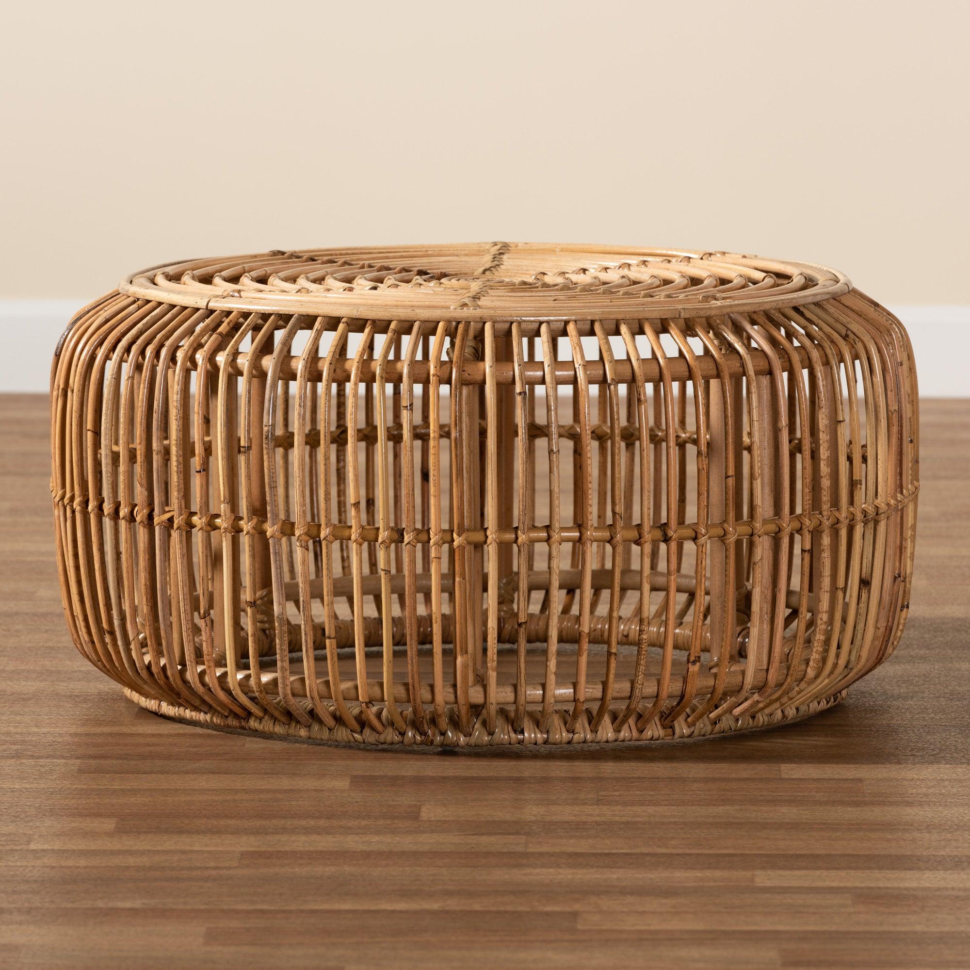 bali & pari Aliane Modern Bohemian Antique Rattan Coffee Table