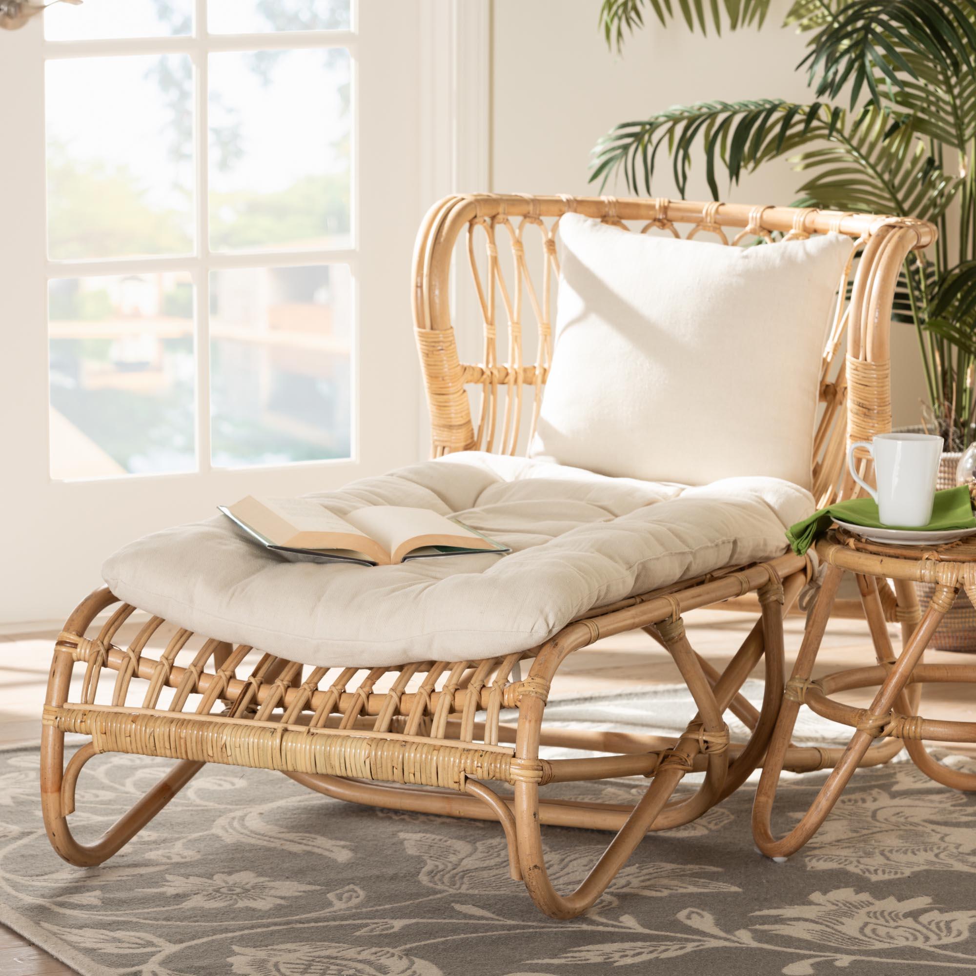 bali & pari Delara Modern Bohemian Rattan Chaise