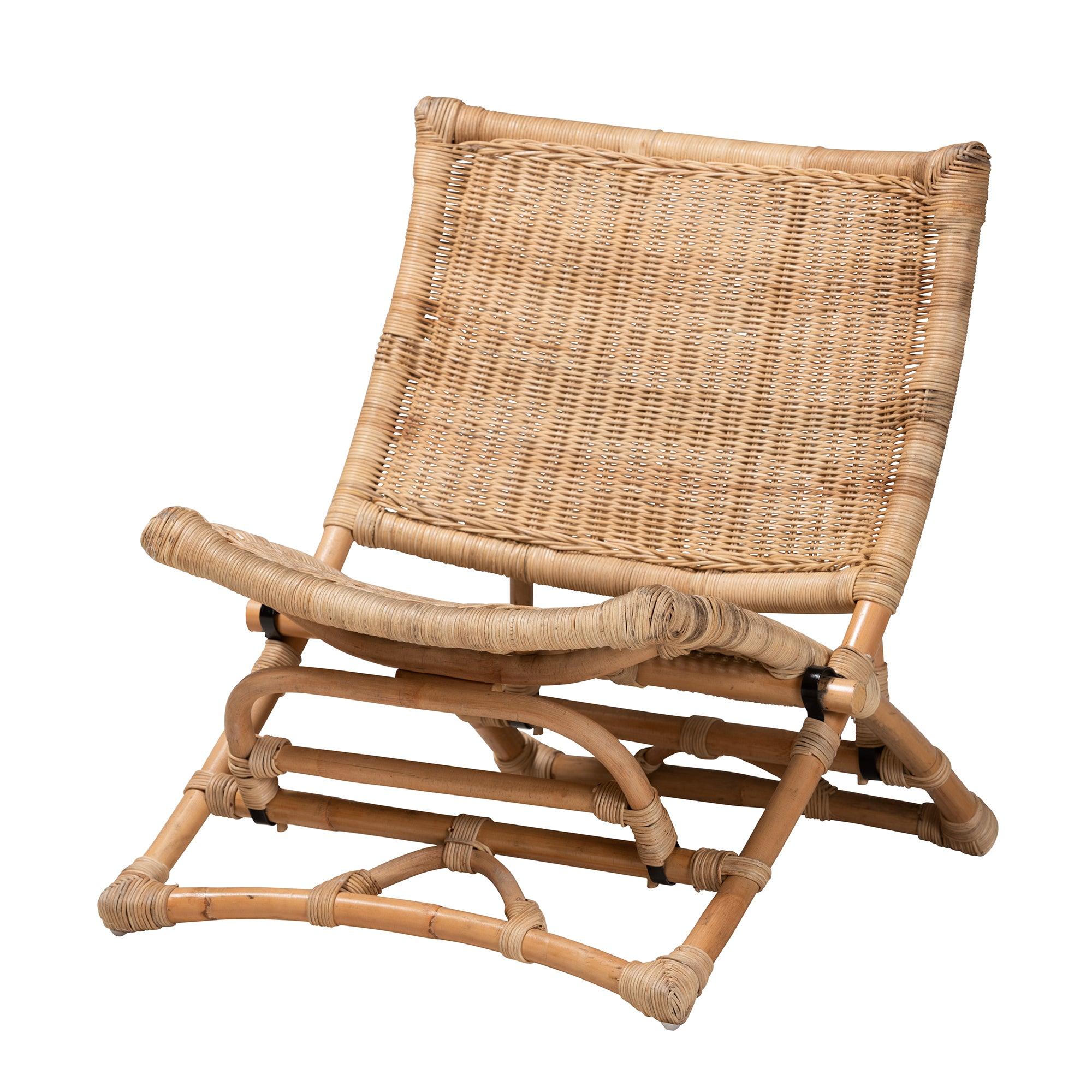 bali & pari Herrara Modern Bohemian Antique Rattan Foldable Lounge Chair