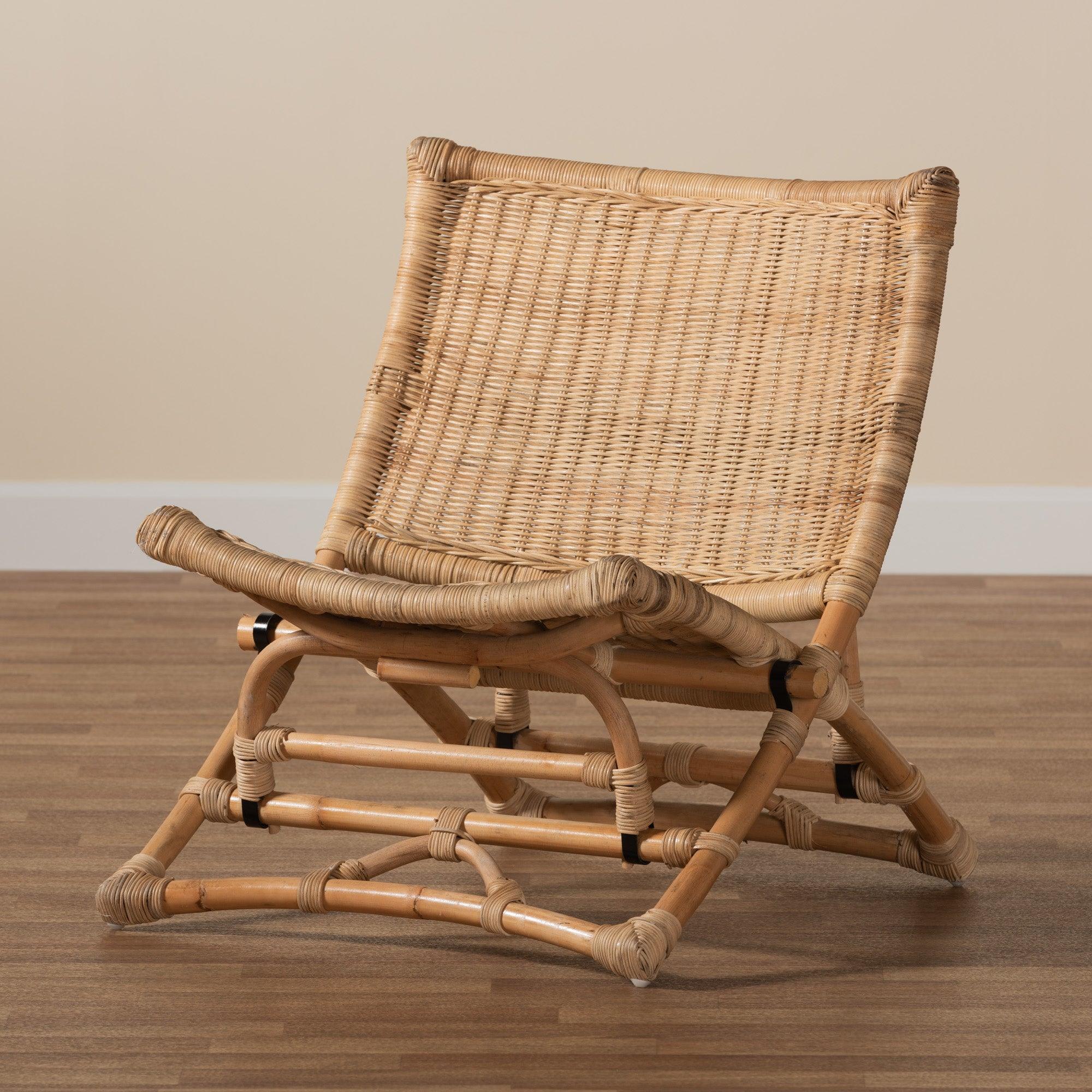 bali & pari Herrara Modern Bohemian Antique Rattan Foldable Lounge Chair