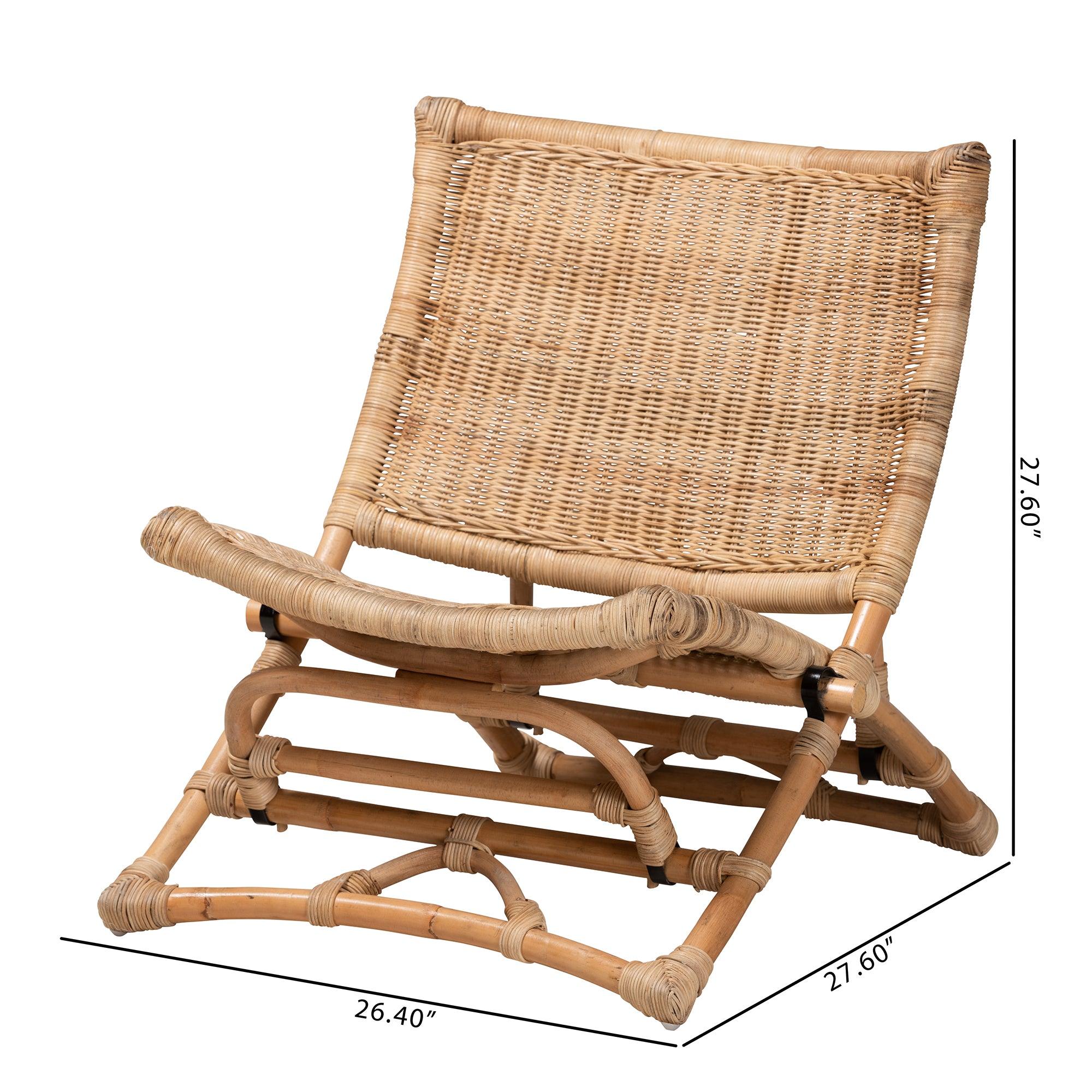 bali & pari Herrara Modern Bohemian Antique Rattan Foldable Lounge Chair