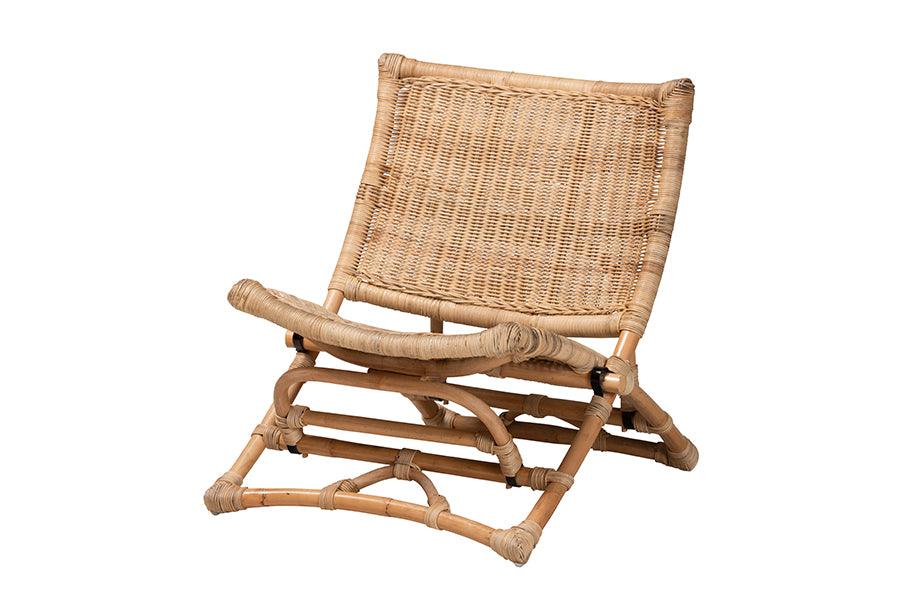 bali & pari Herrara Modern Bohemian Antique Rattan Foldable Lounge Chair