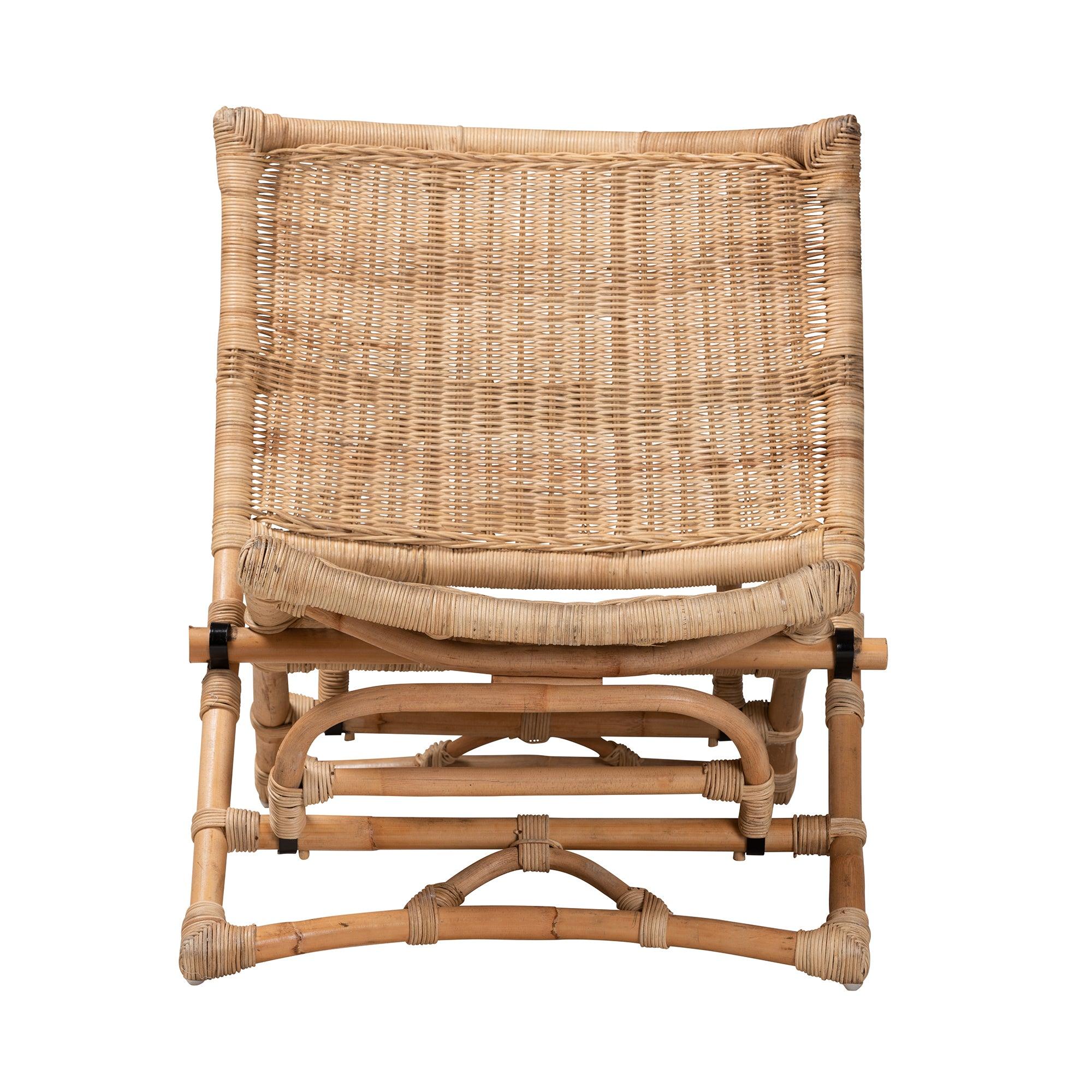 bali & pari Herrara Modern Bohemian Antique Rattan Foldable Lounge Chair