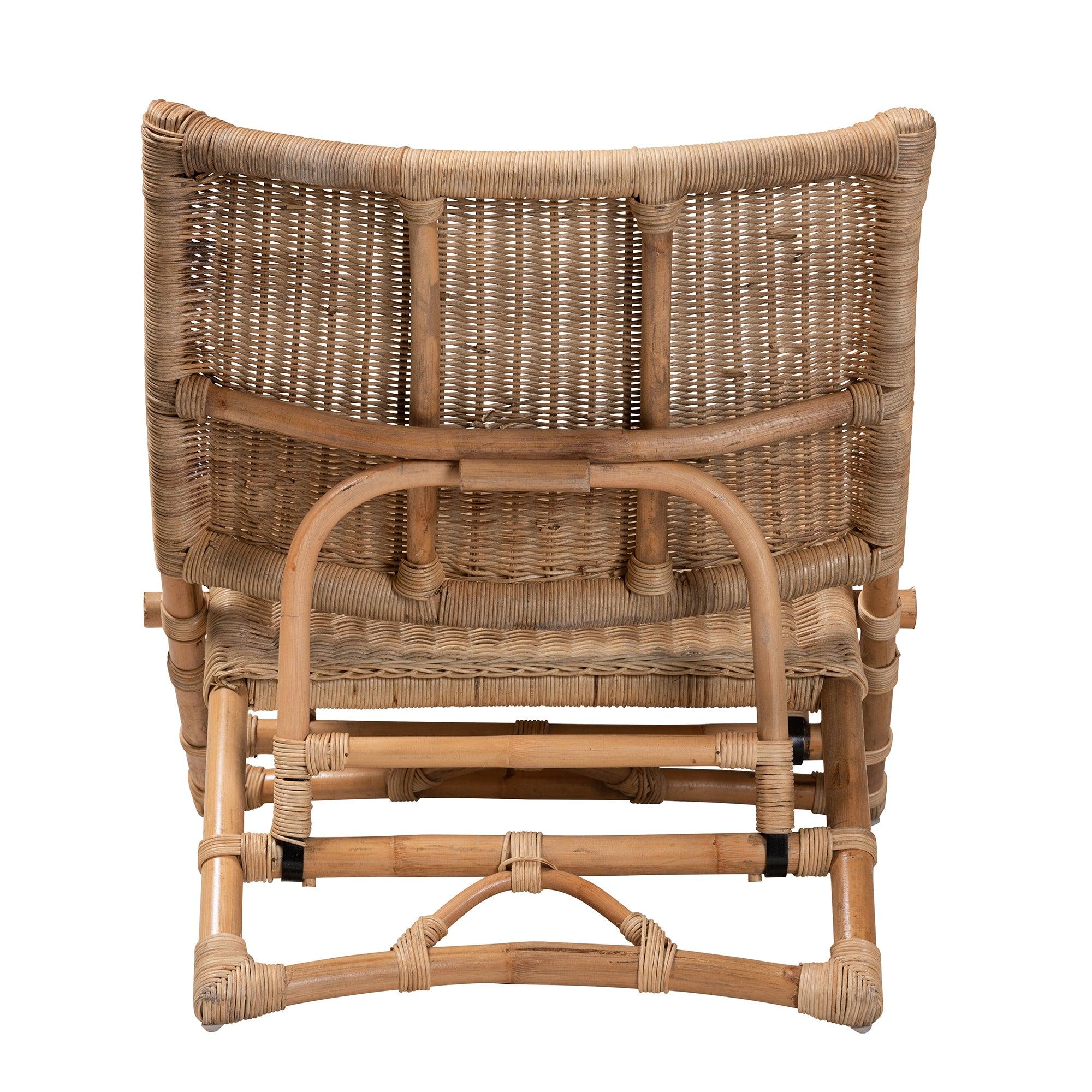 bali & pari Herrara Modern Bohemian Antique Rattan Foldable Lounge Chair