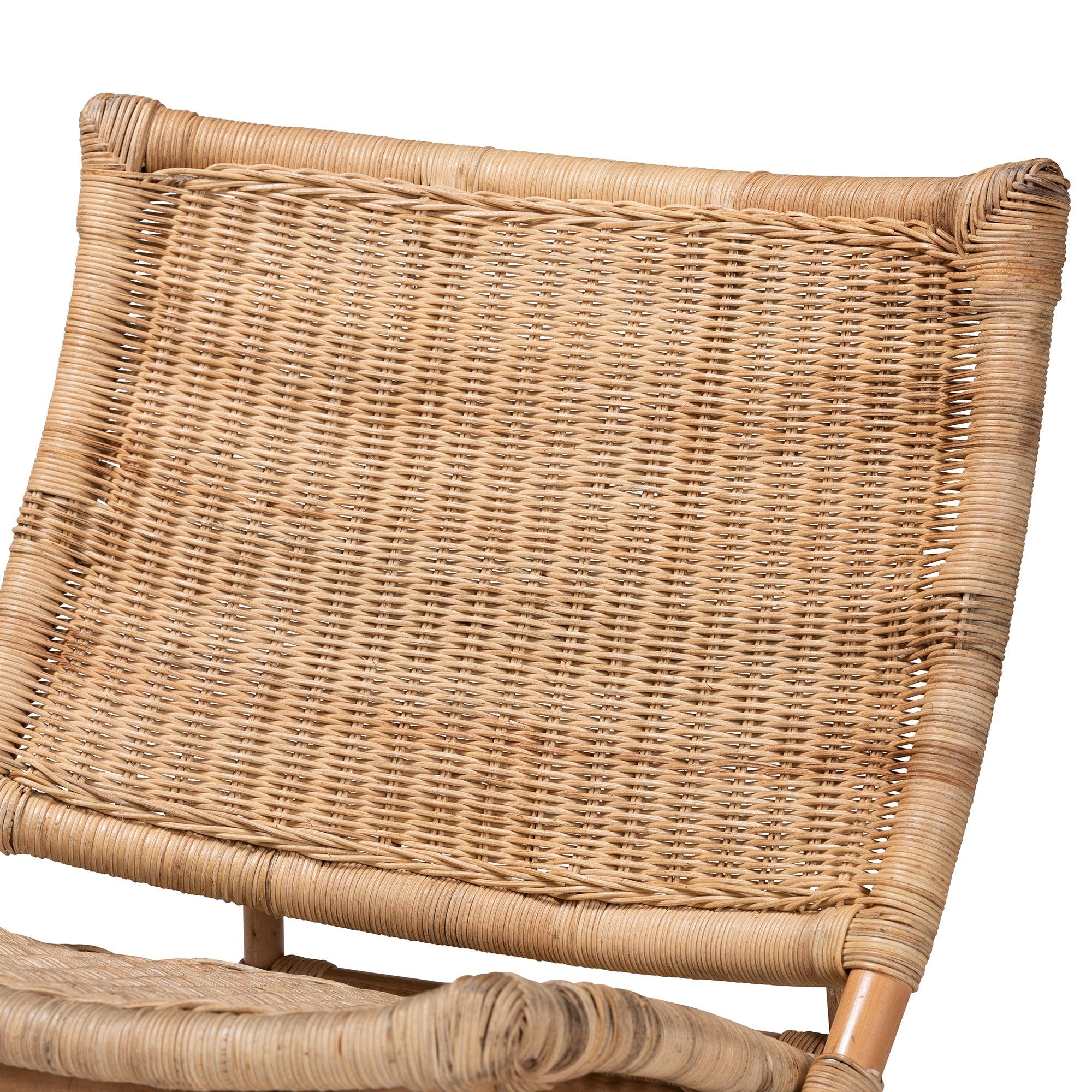 bali & pari Herrara Modern Bohemian Antique Rattan Foldable Lounge Chair