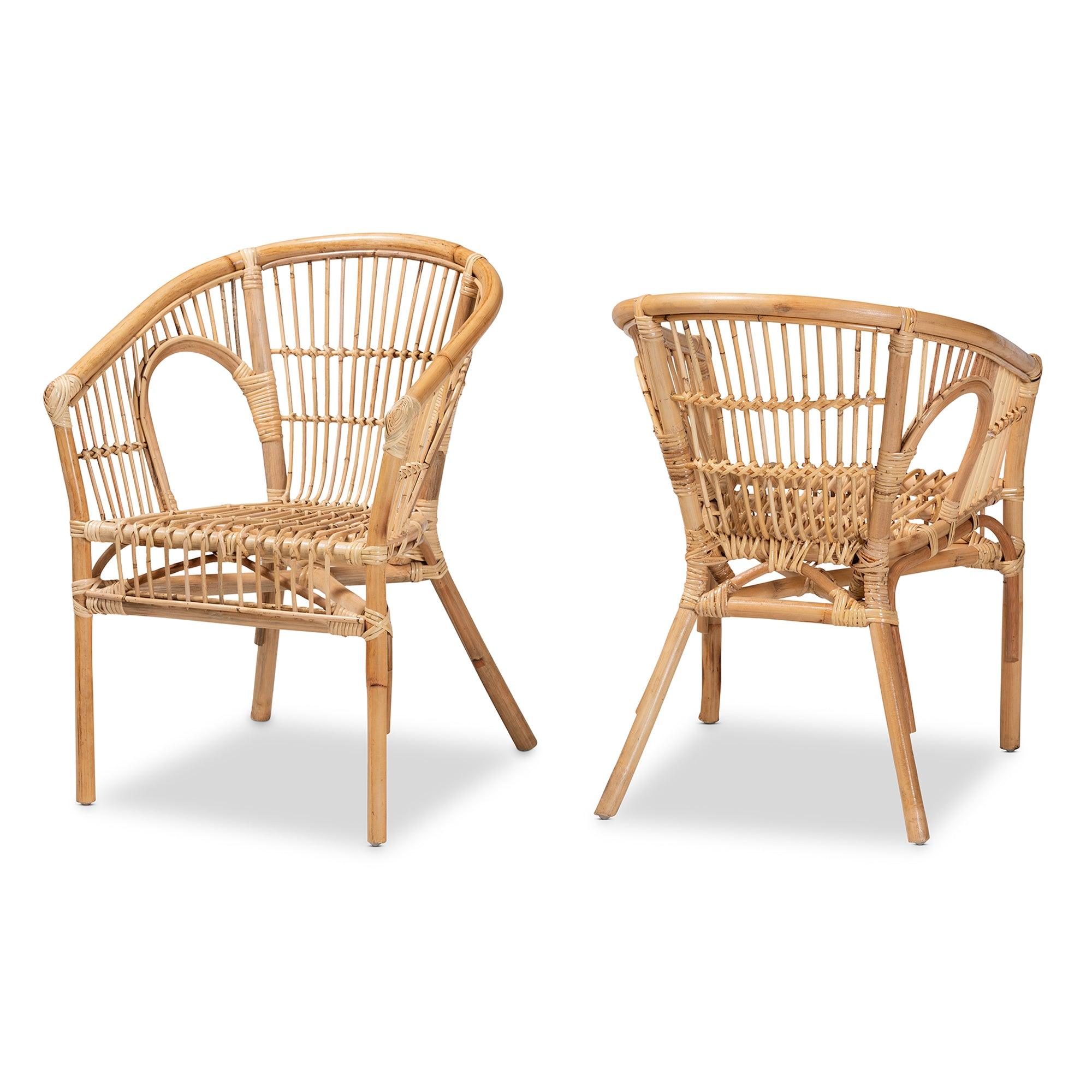 bali & pari Alleta Modern Bohemian Rattan 2-Piece Dining Chair Set