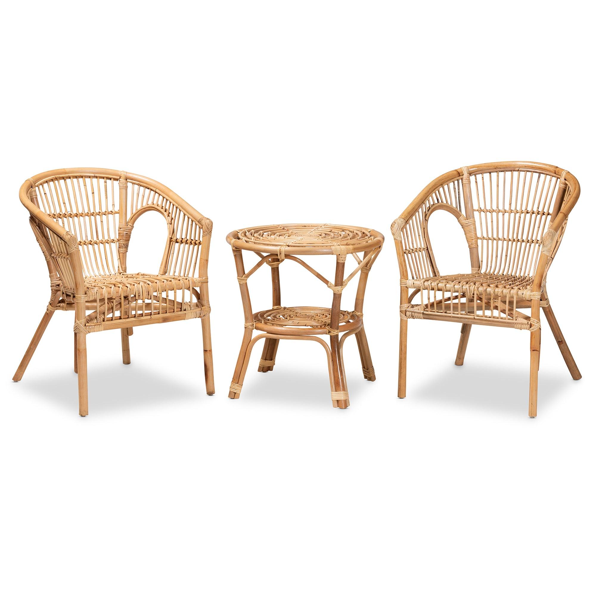 Alleta Modern Bohemian Rattan 3-Piece Living Room Set