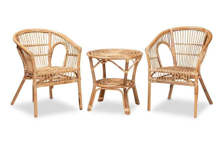 Alleta Modern Bohemian Rattan 3-Piece Living Room Set