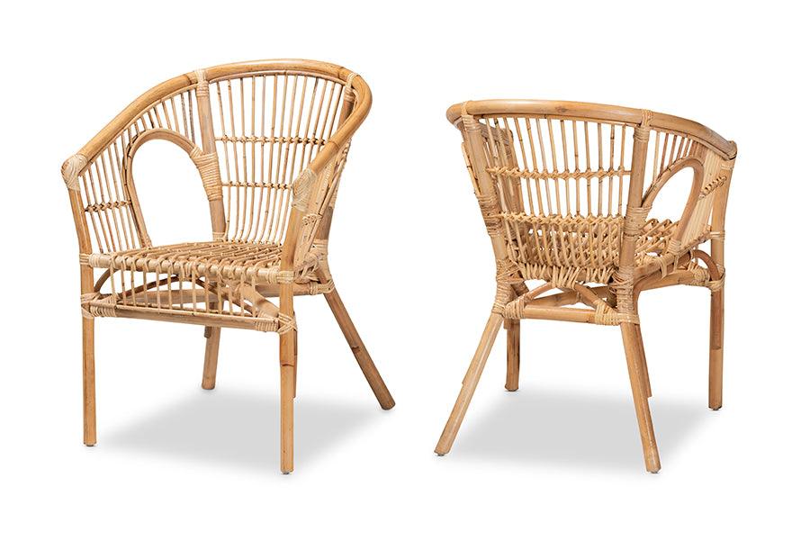 bali & pari Alleta Modern Bohemian Rattan 2-Piece Dining Chair Set