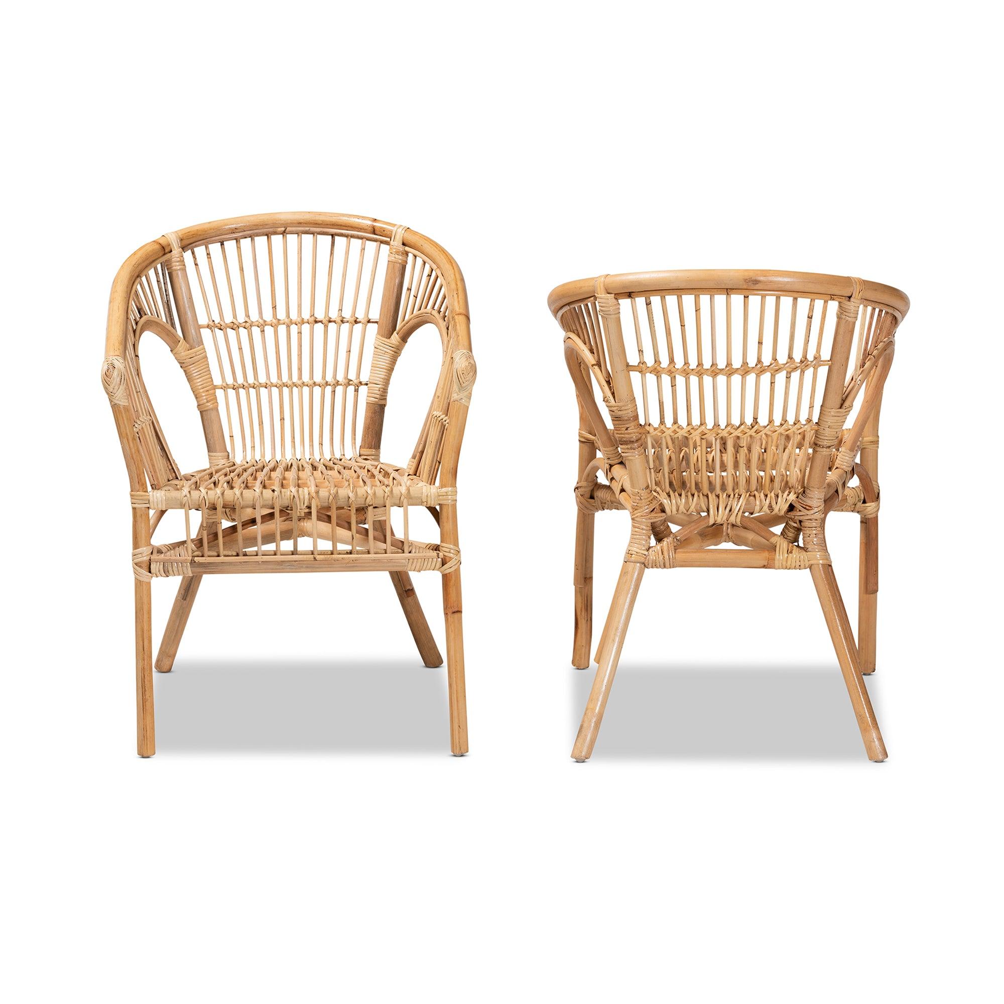 bali & pari Alleta Modern Bohemian Rattan 2-Piece Dining Chair Set