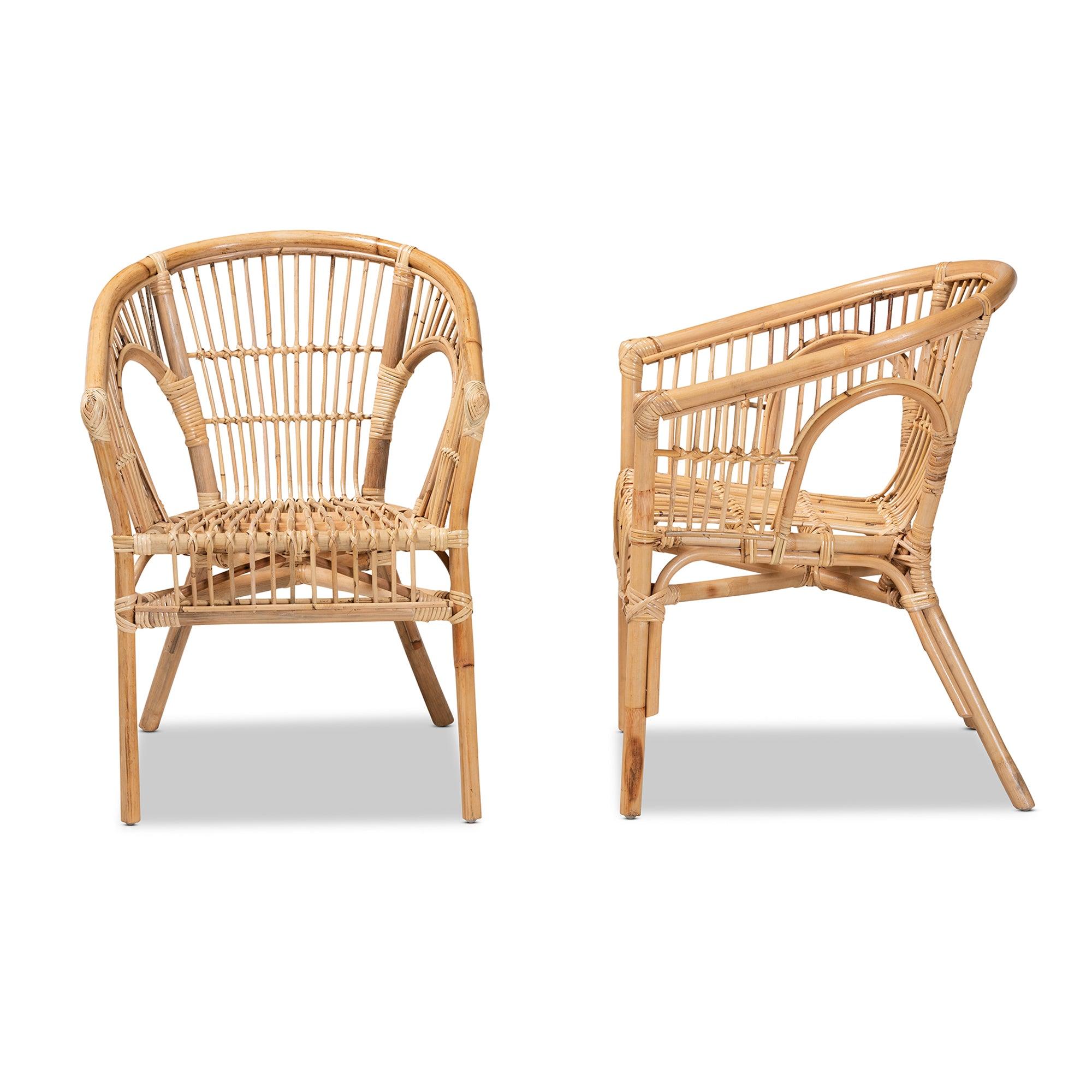 bali & pari Alleta Modern Bohemian Rattan 2-Piece Dining Chair Set