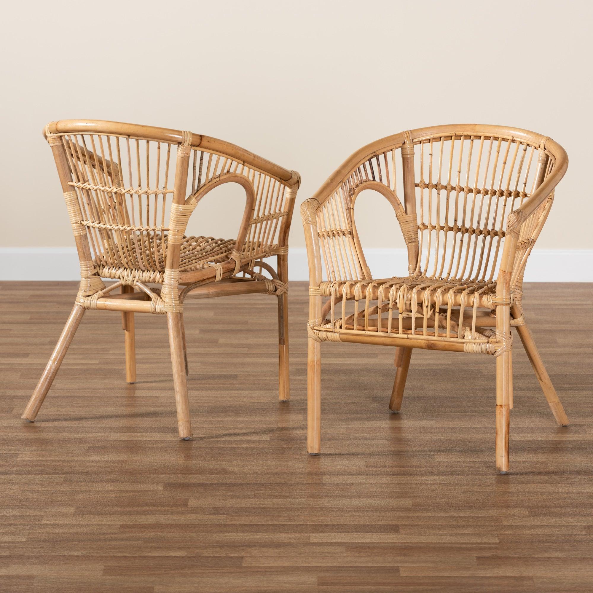 bali & pari Alleta Modern Bohemian Rattan 2-Piece Dining Chair Set