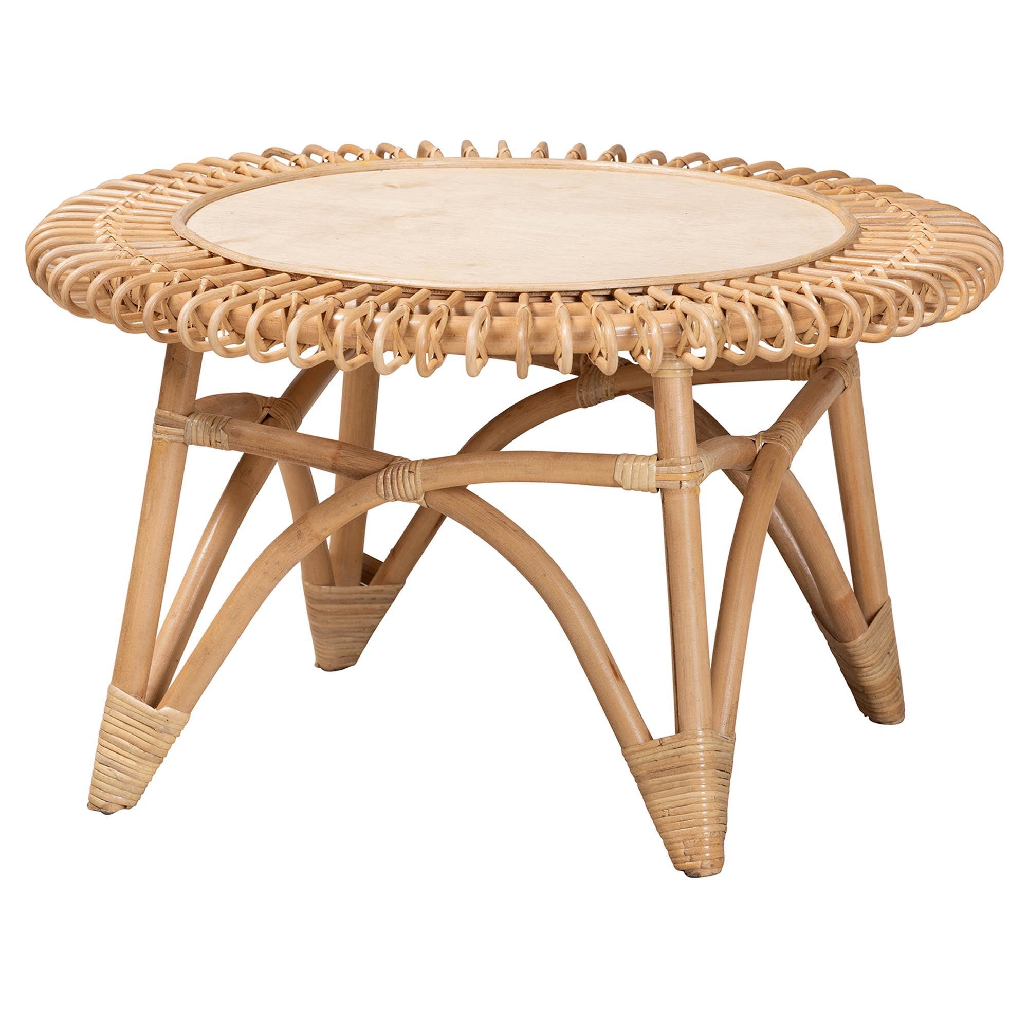 bali & pari Elani Modern Bohemian Rattan Coffee Table