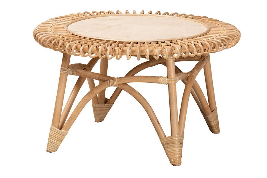 bali & pari Elani Modern Bohemian Rattan Coffee Table