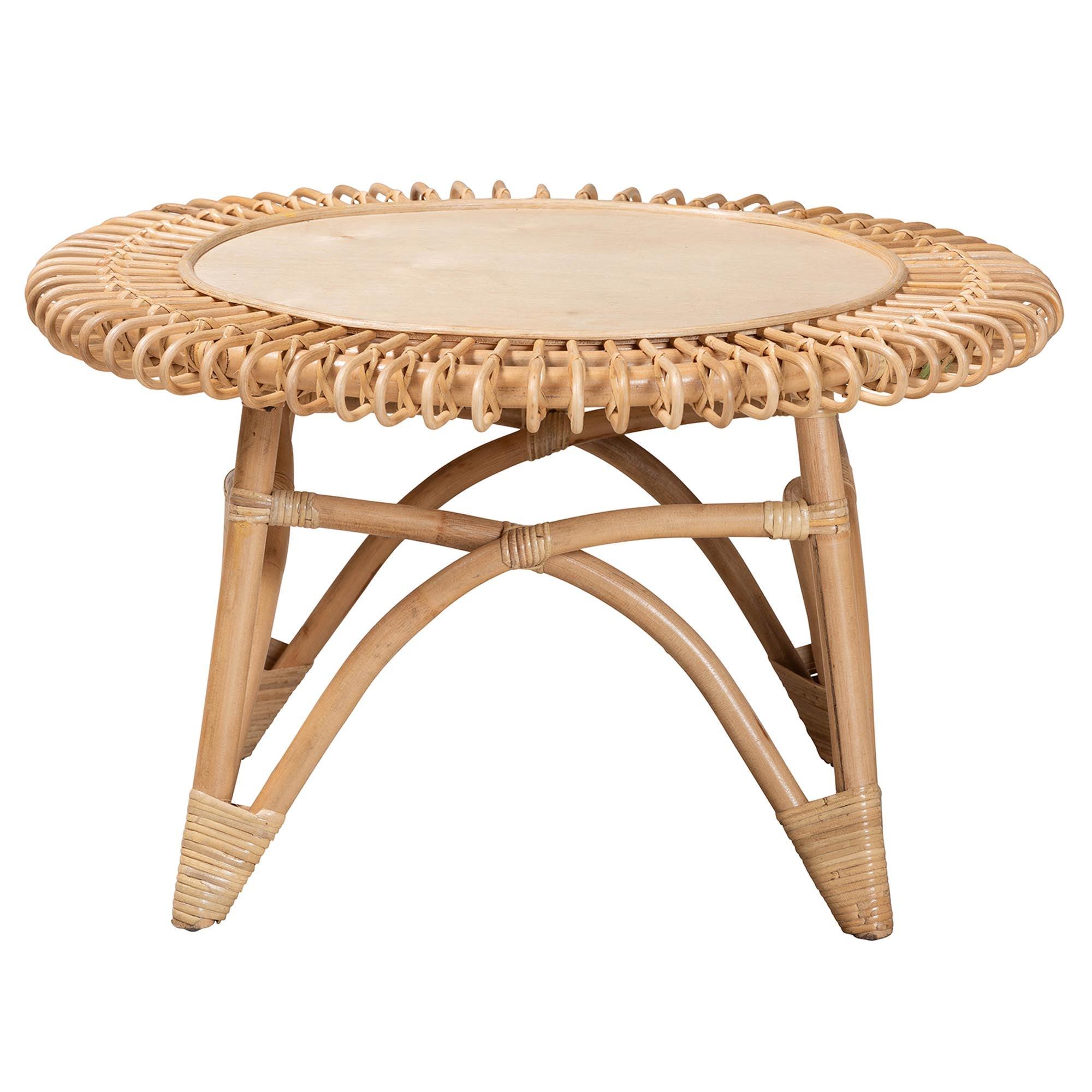 bali & pari Elani Modern Bohemian Rattan Coffee Table