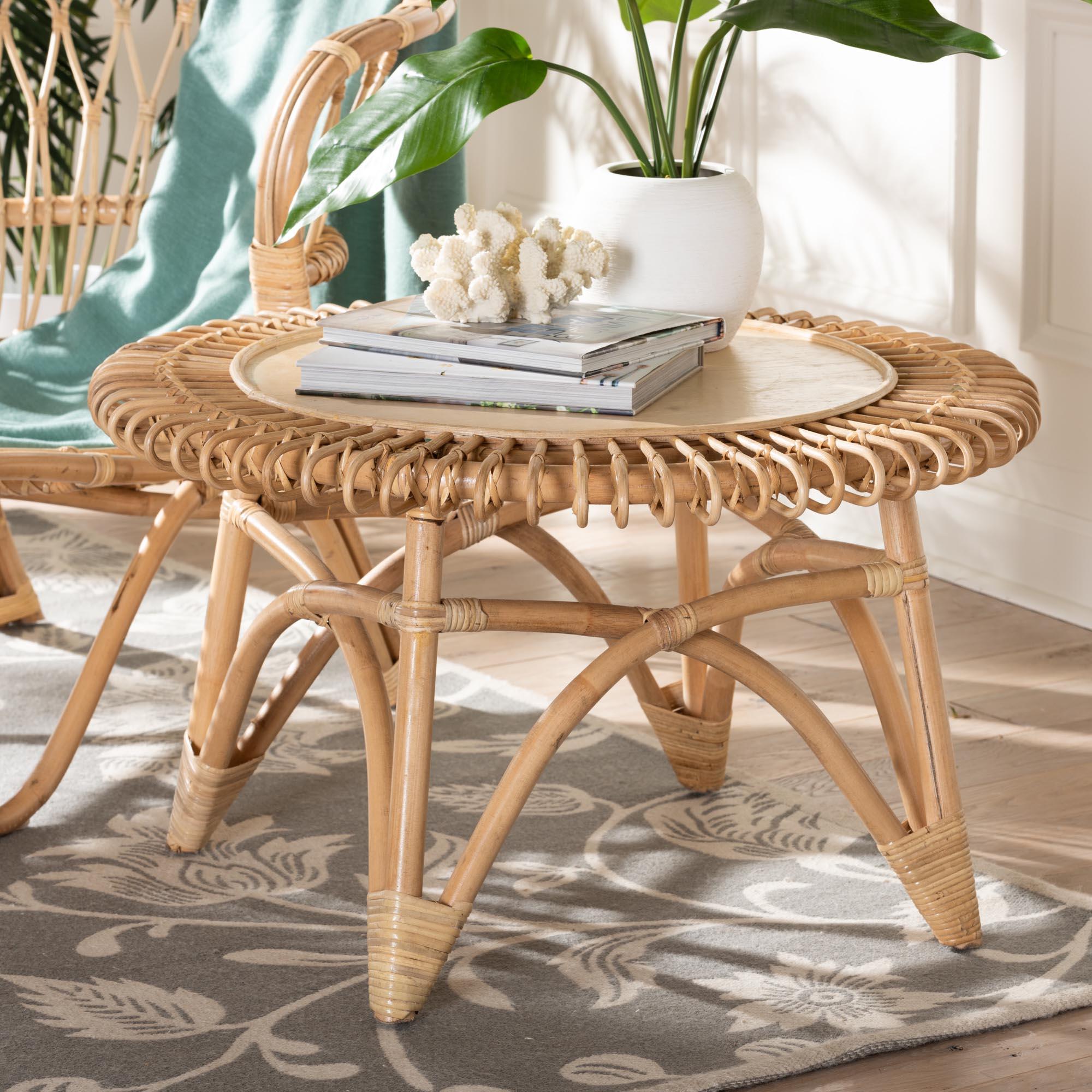 bali & pari Elani Modern Bohemian Rattan Coffee Table