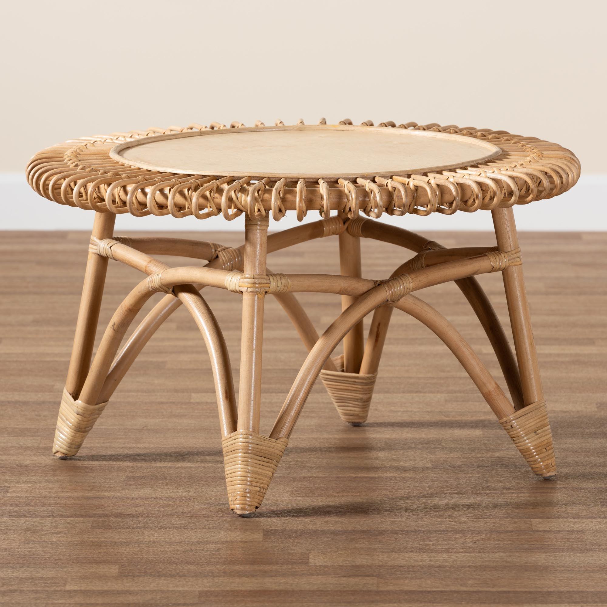 bali & pari Elani Modern Bohemian Rattan Coffee Table