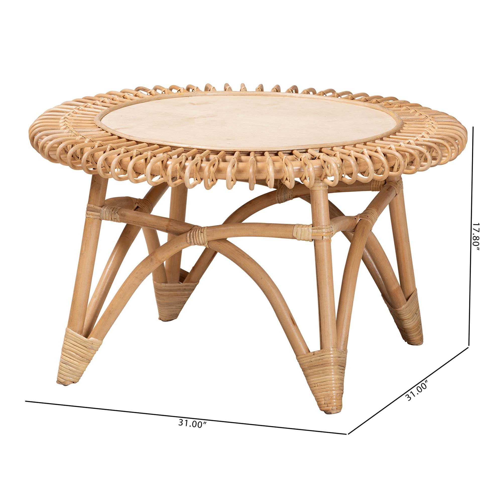 bali & pari Elani Modern Bohemian Rattan Coffee Table