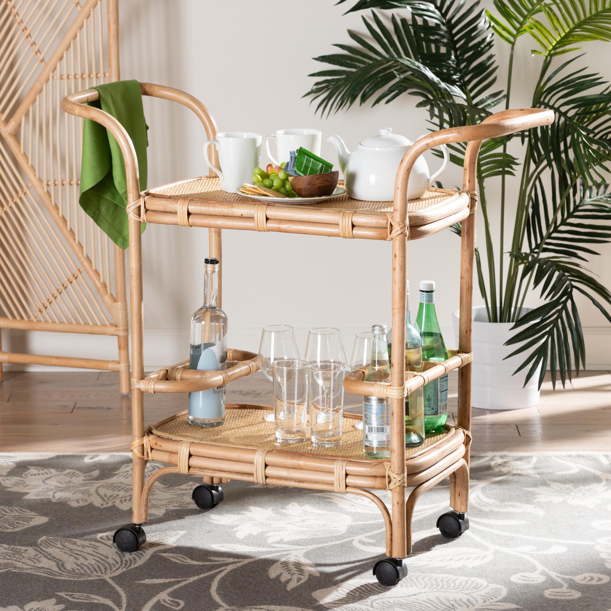 bali & pari Hadia Modern Bohemian Rattan Wine Cart