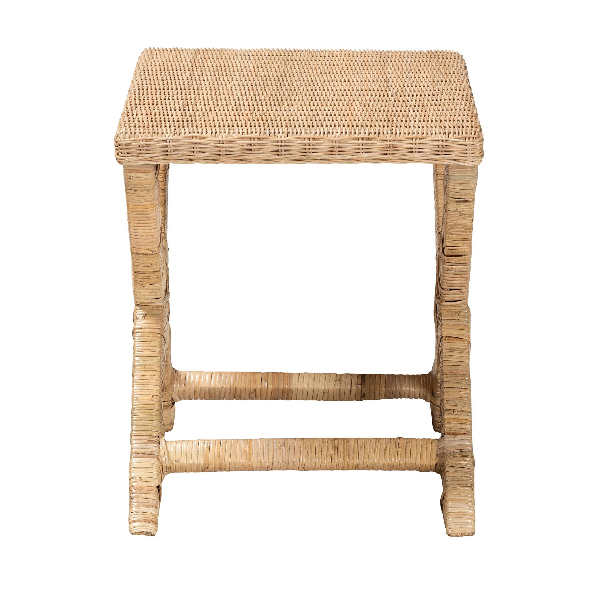 bali & pari Farica Modern Bohemian Rattan And Mahogany Accent Bench