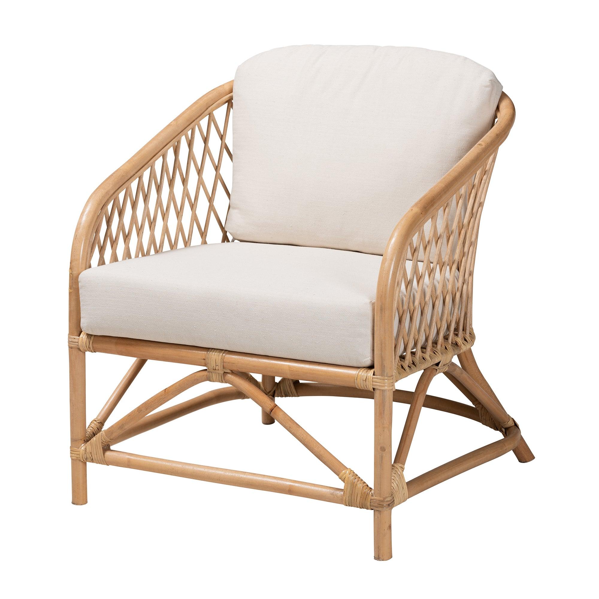 bali & pari Patsy Modern Bohemian Fabric and Rattan Armchair