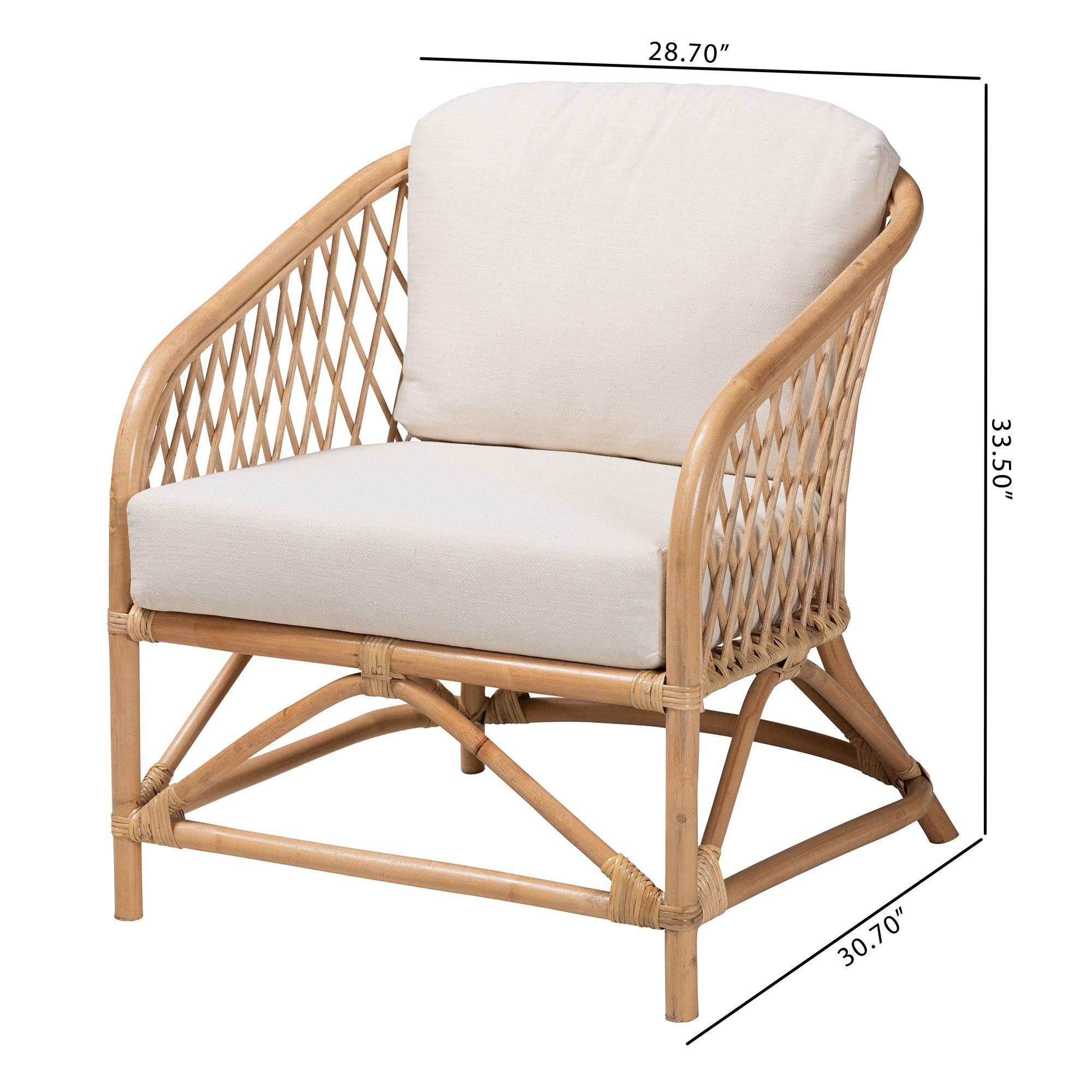 bali & pari Patsy Modern Bohemian Fabric and Rattan Armchair