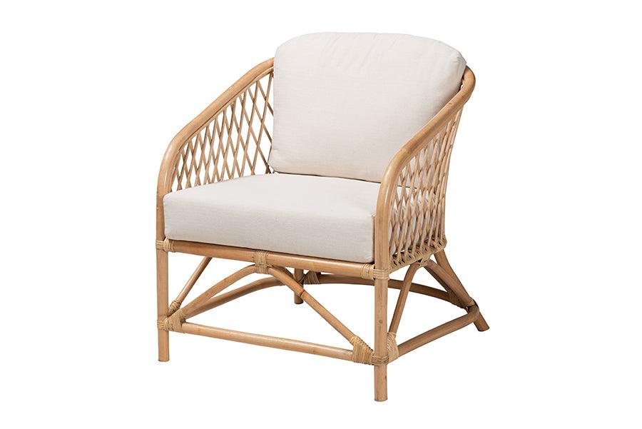 bali & pari Patsy Modern Bohemian Fabric and Rattan Armchair