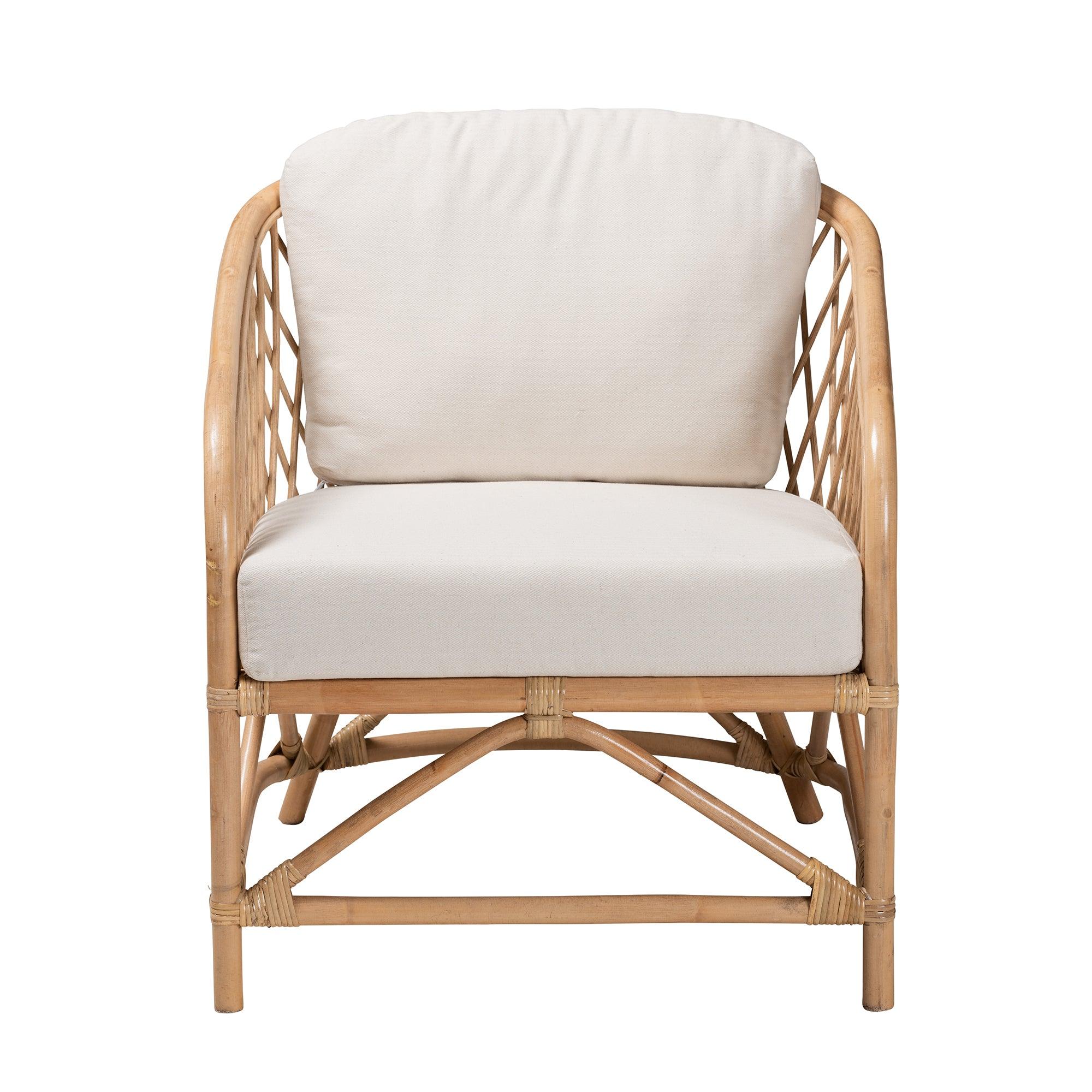 bali & pari Patsy Modern Bohemian Fabric and Rattan Armchair