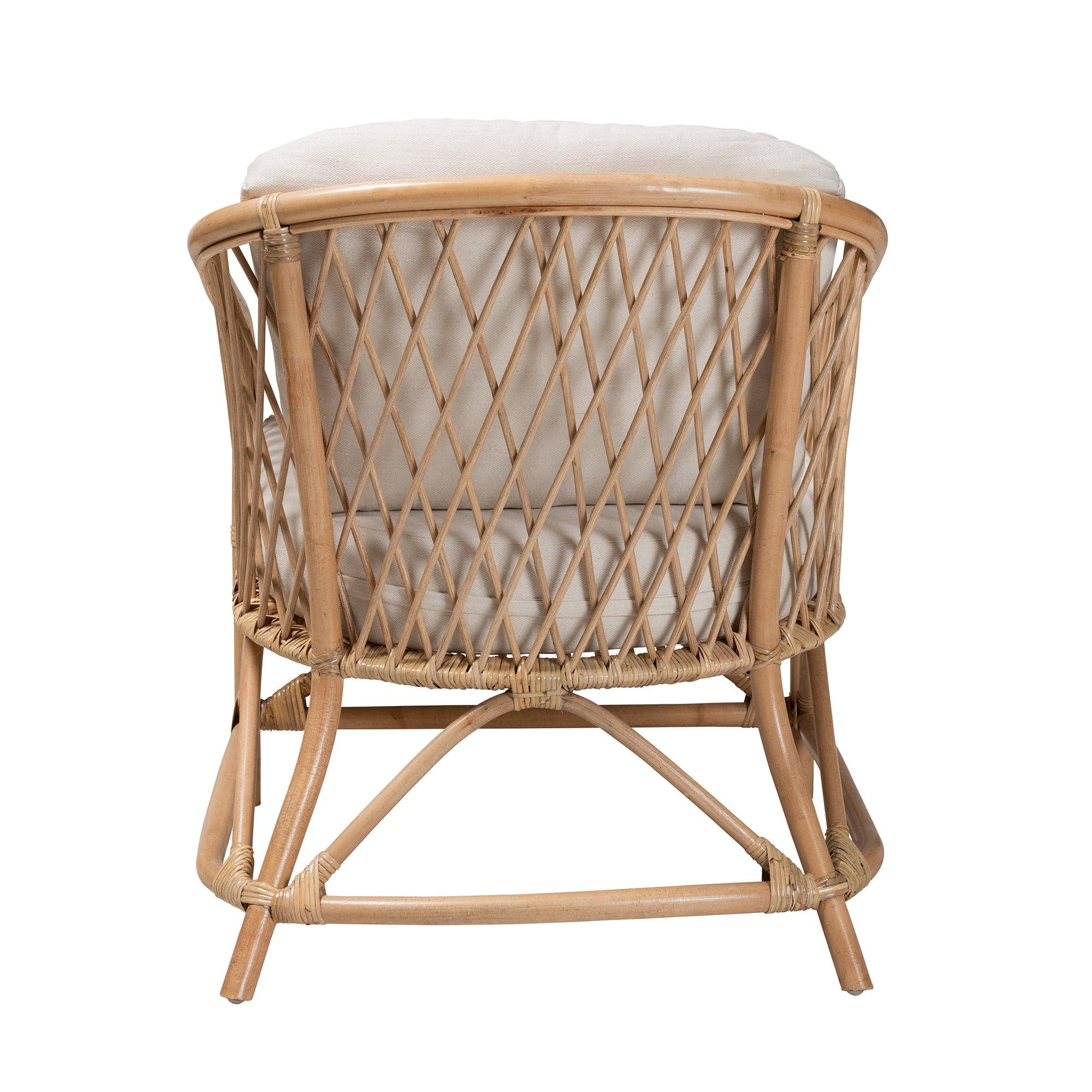 bali & pari Patsy Modern Bohemian Fabric and Rattan Armchair