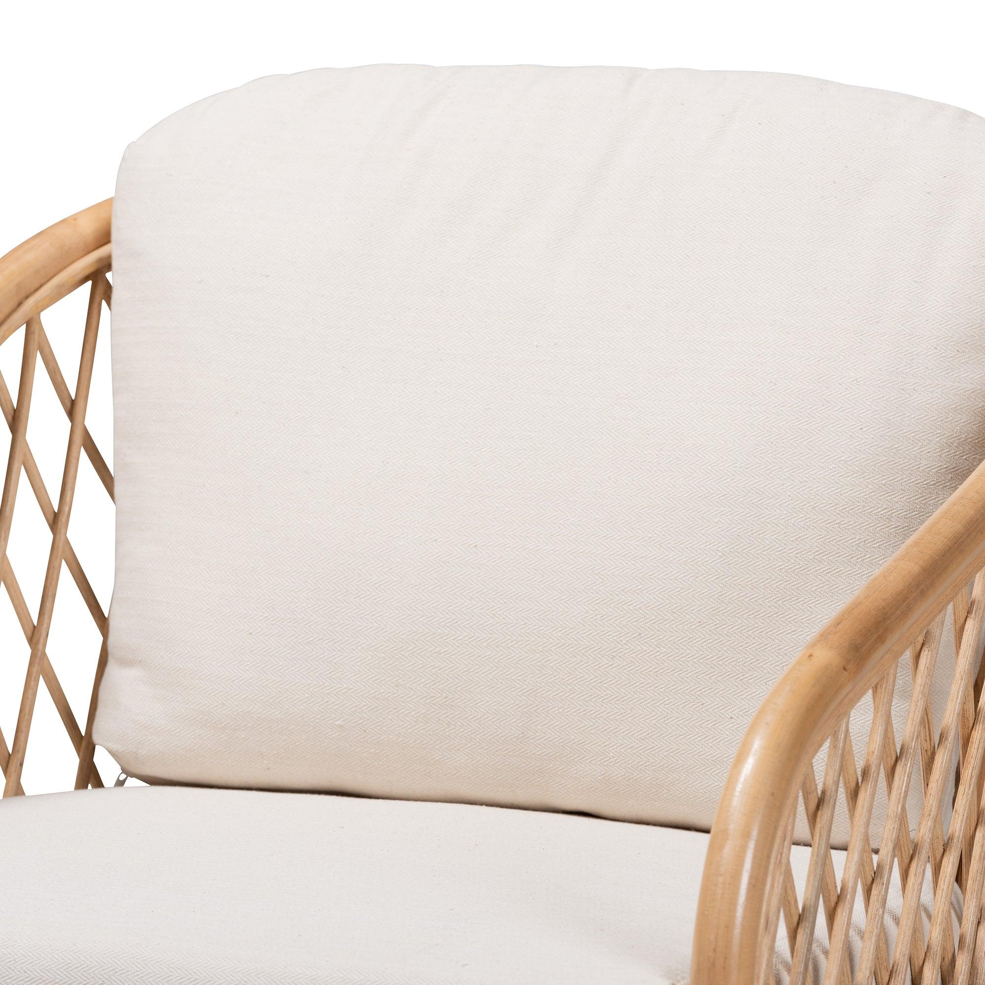 bali & pari Patsy Modern Bohemian Fabric and Rattan Armchair