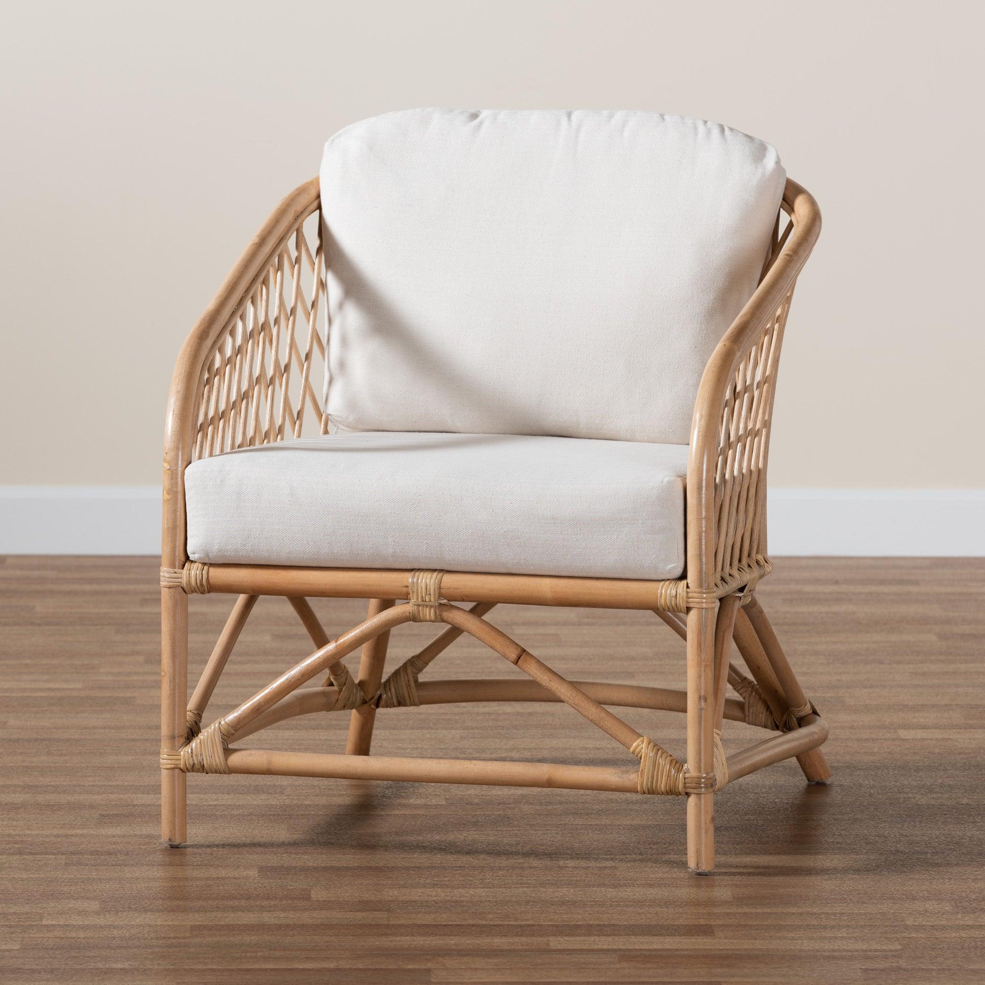 bali & pari Patsy Modern Bohemian Fabric and Rattan Armchair