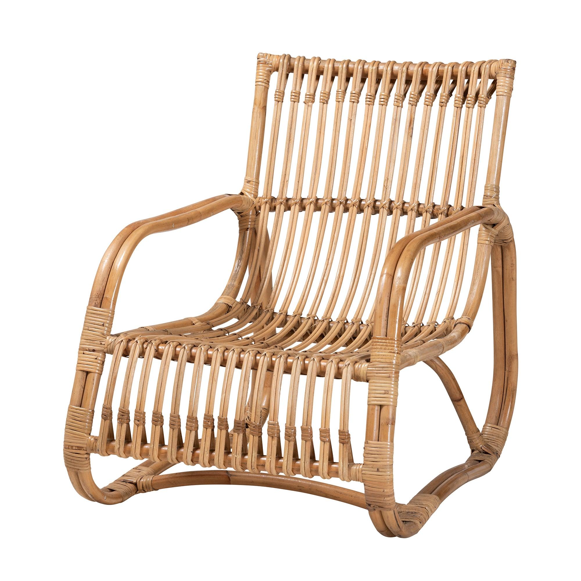 bali & pari Blanca Modern Bohemian Rattan Accent Chair