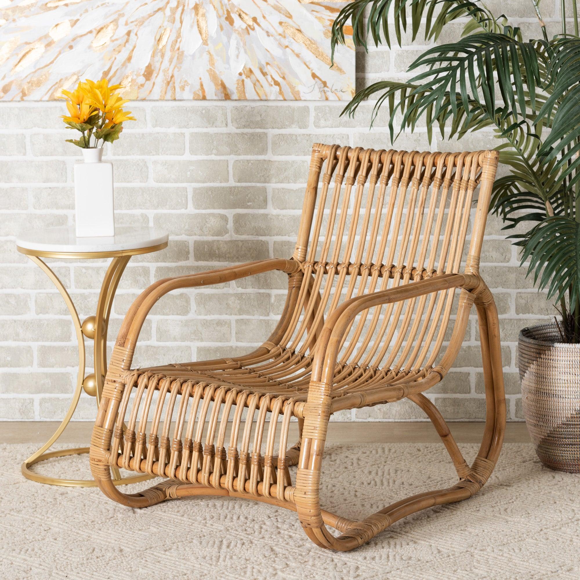 bali & pari Blanca Modern Bohemian Rattan Accent Chair