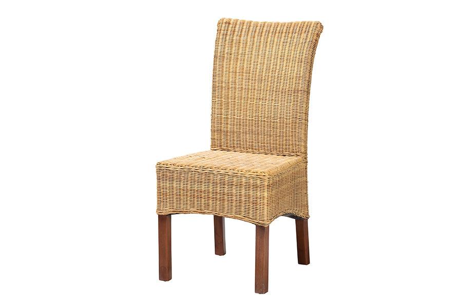 bali & pari Shamara Modern Bohemian Rattan and Mahogany Wood Dining Chair