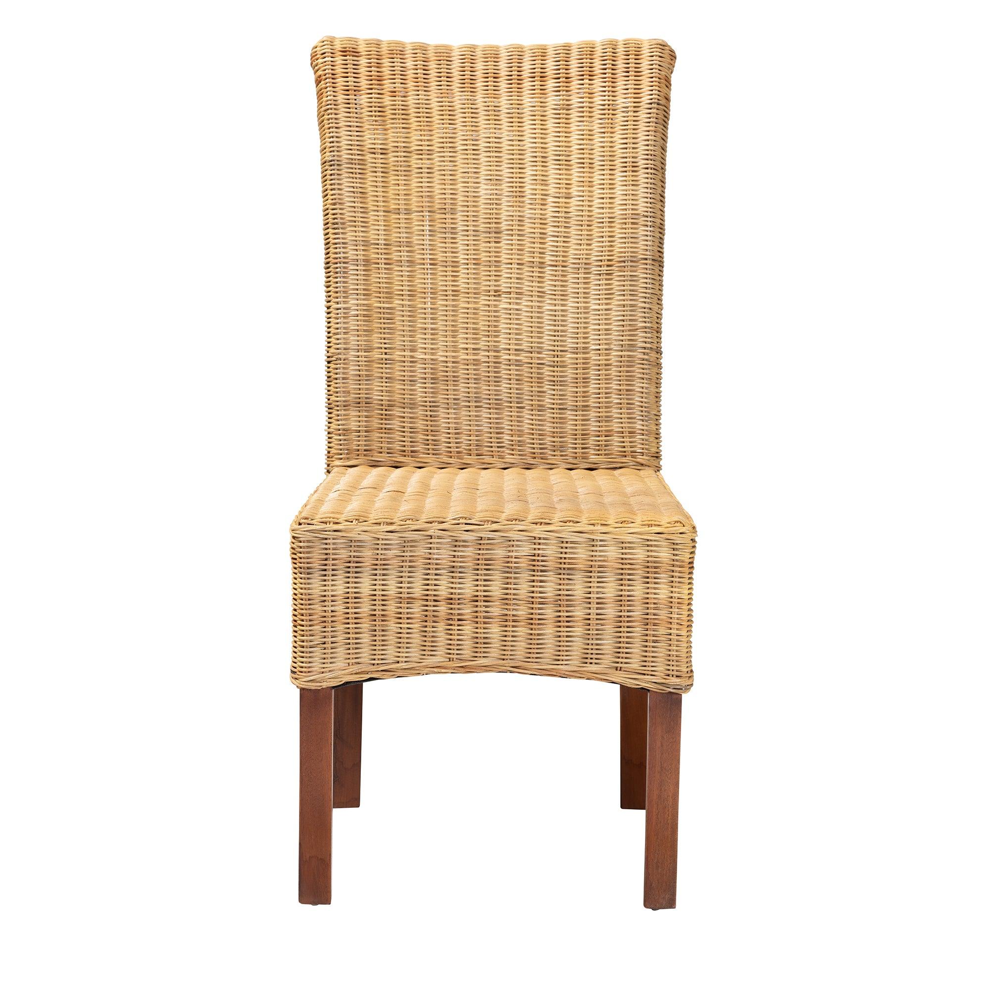 bali & pari Shamara Modern Bohemian Rattan and Mahogany Wood Dining Chair