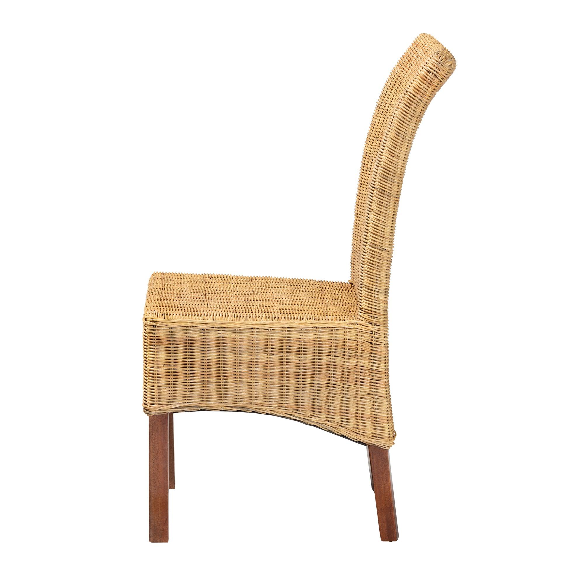 bali & pari Shamara Modern Bohemian Rattan and Mahogany Wood Dining Chair