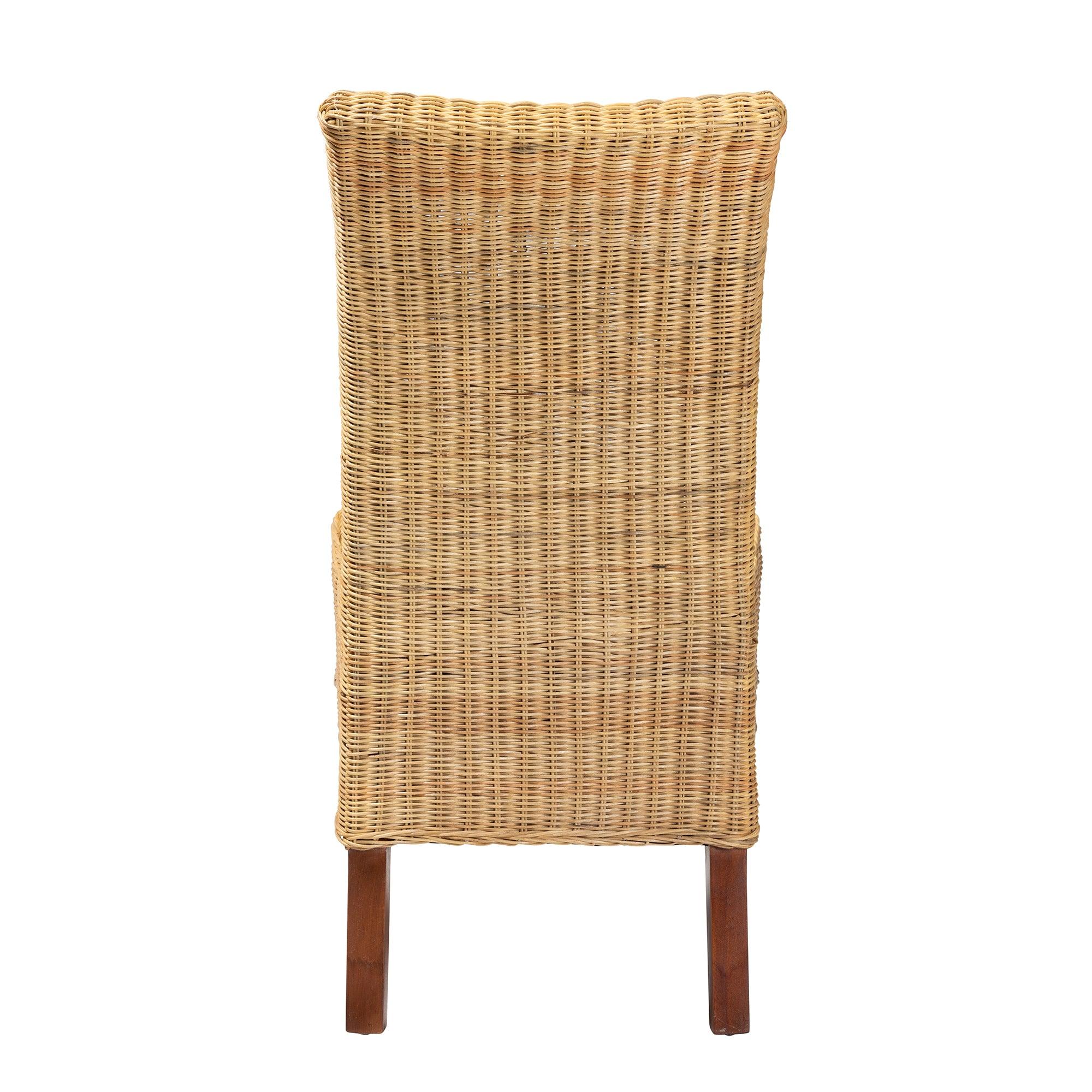 bali & pari Shamara Modern Bohemian Rattan and Mahogany Wood Dining Chair