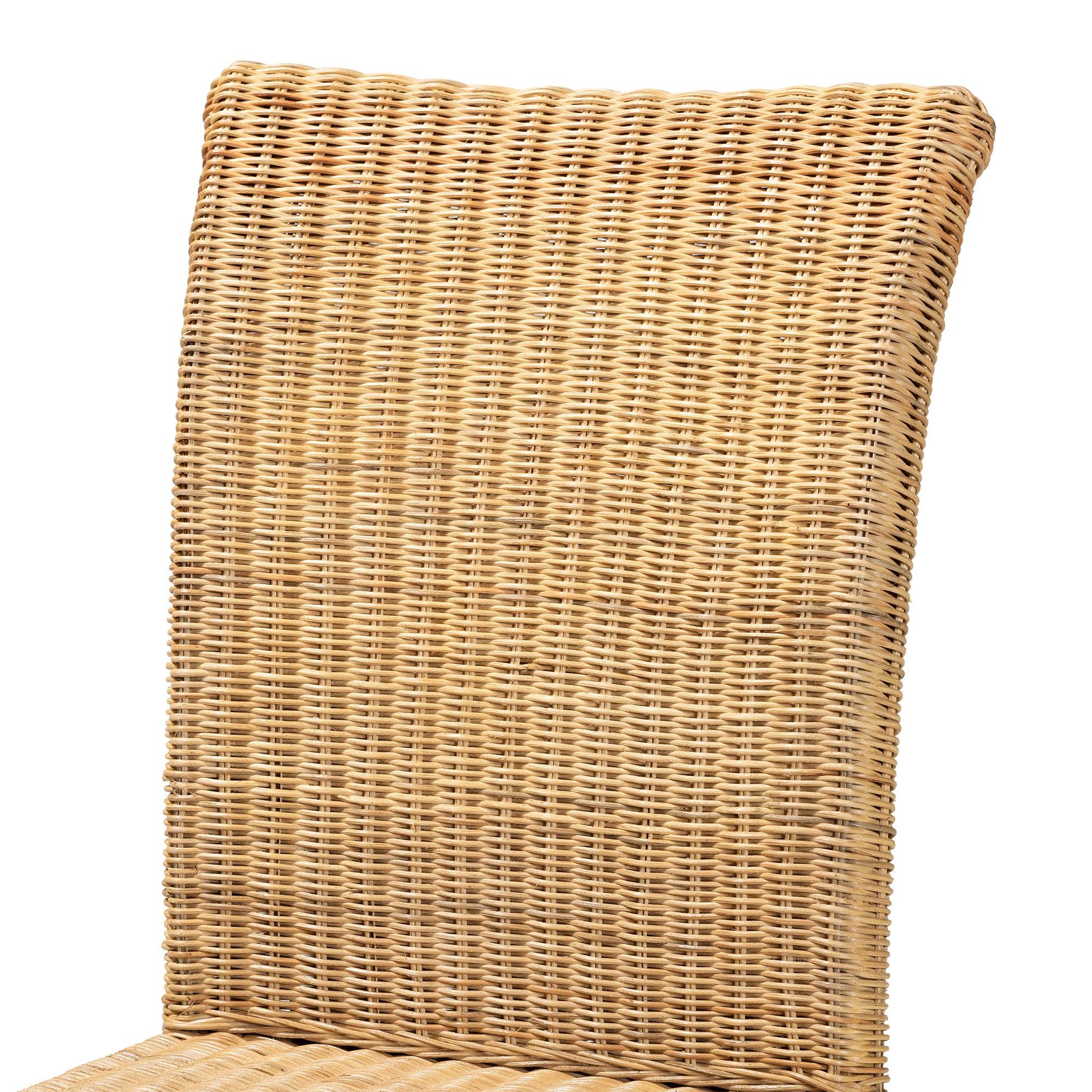 bali & pari Shamara Modern Bohemian Rattan and Mahogany Wood Dining Chair