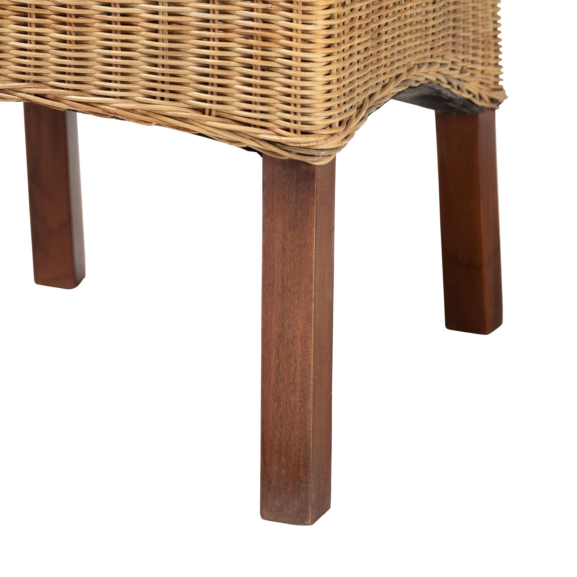 bali & pari Shamara Modern Bohemian Rattan and Mahogany Wood Dining Chair