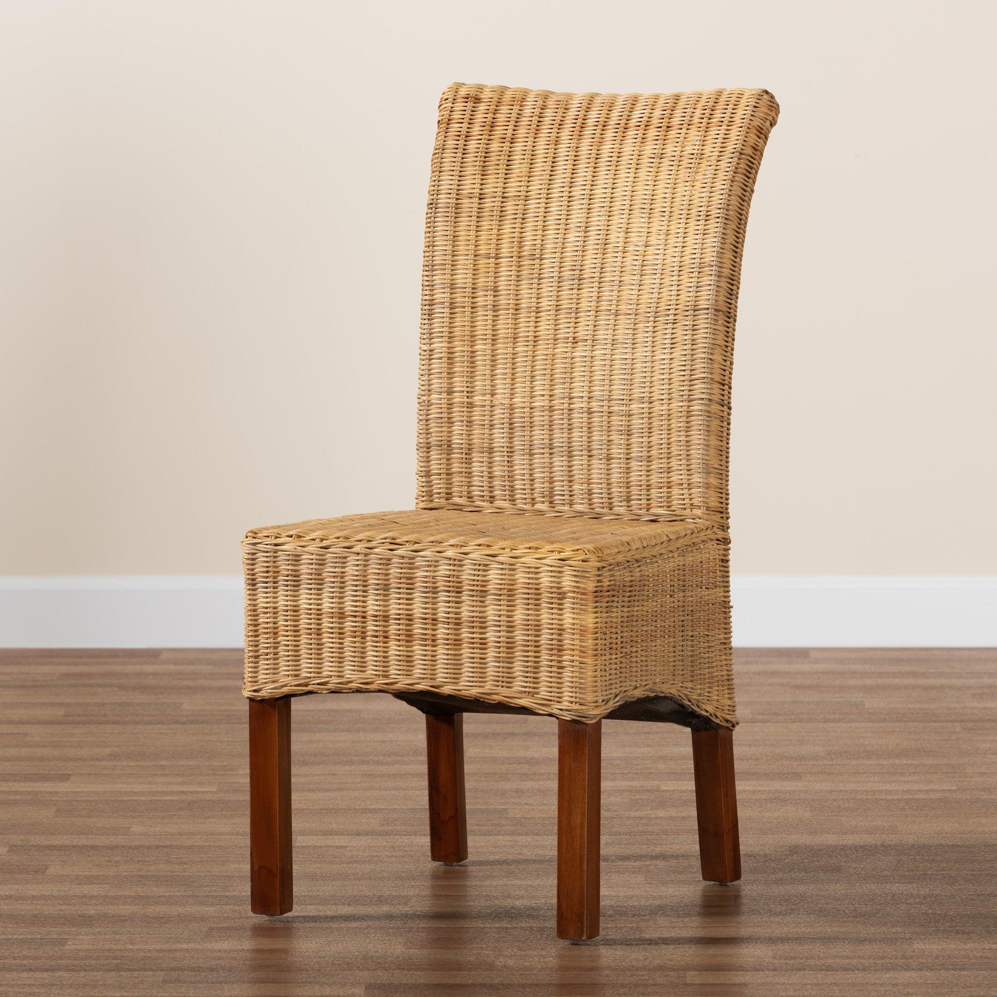 bali & pari Shamara Modern Bohemian Rattan and Mahogany Wood Dining Chair