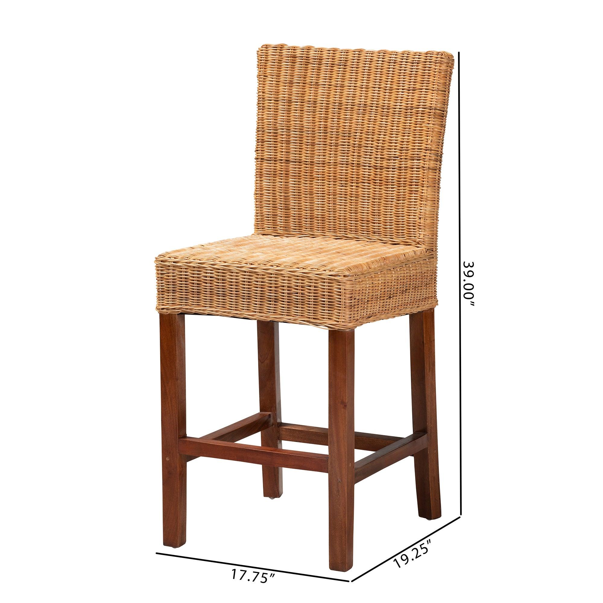 bali & pari Racquel Modern Bohemian Rattan and Mahogany Wood Counter Stool