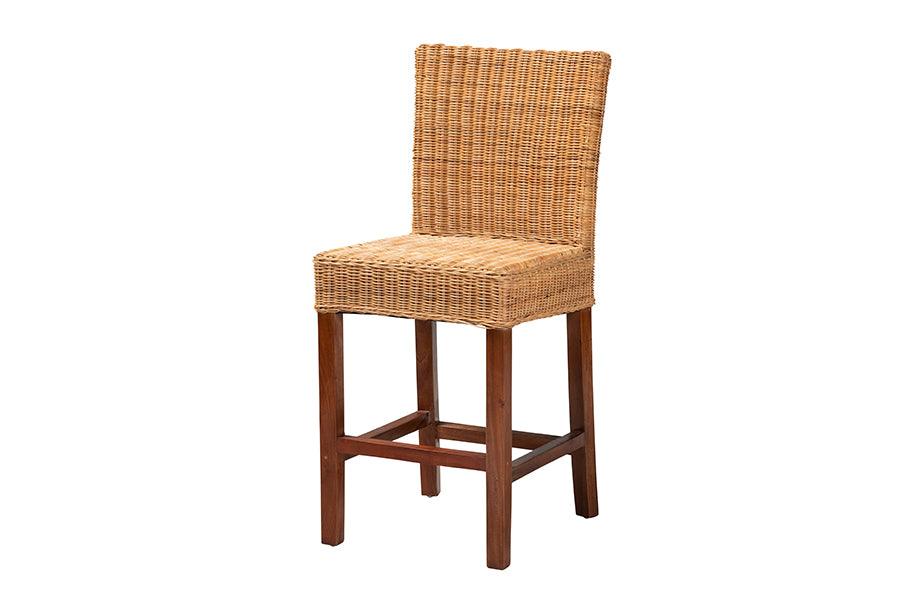 bali & pari Racquel Modern Bohemian Rattan and Mahogany Wood Counter Stool