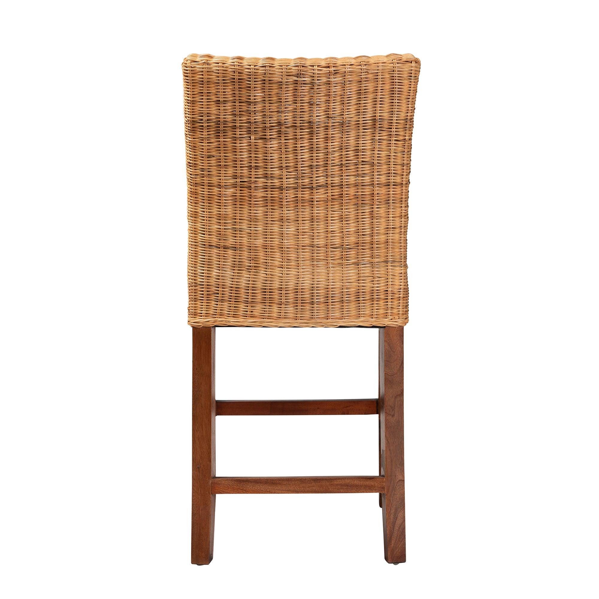 bali & pari Racquel Modern Bohemian Rattan and Mahogany Wood Counter Stool