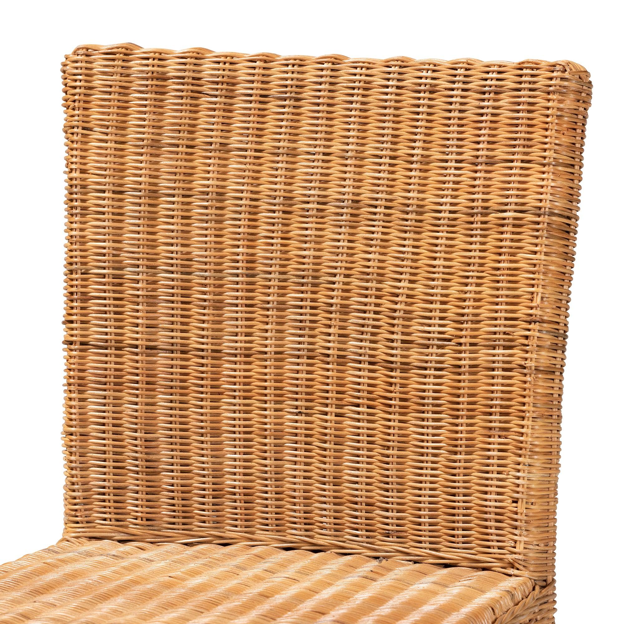 bali & pari Racquel Modern Bohemian Rattan and Mahogany Wood Counter Stool