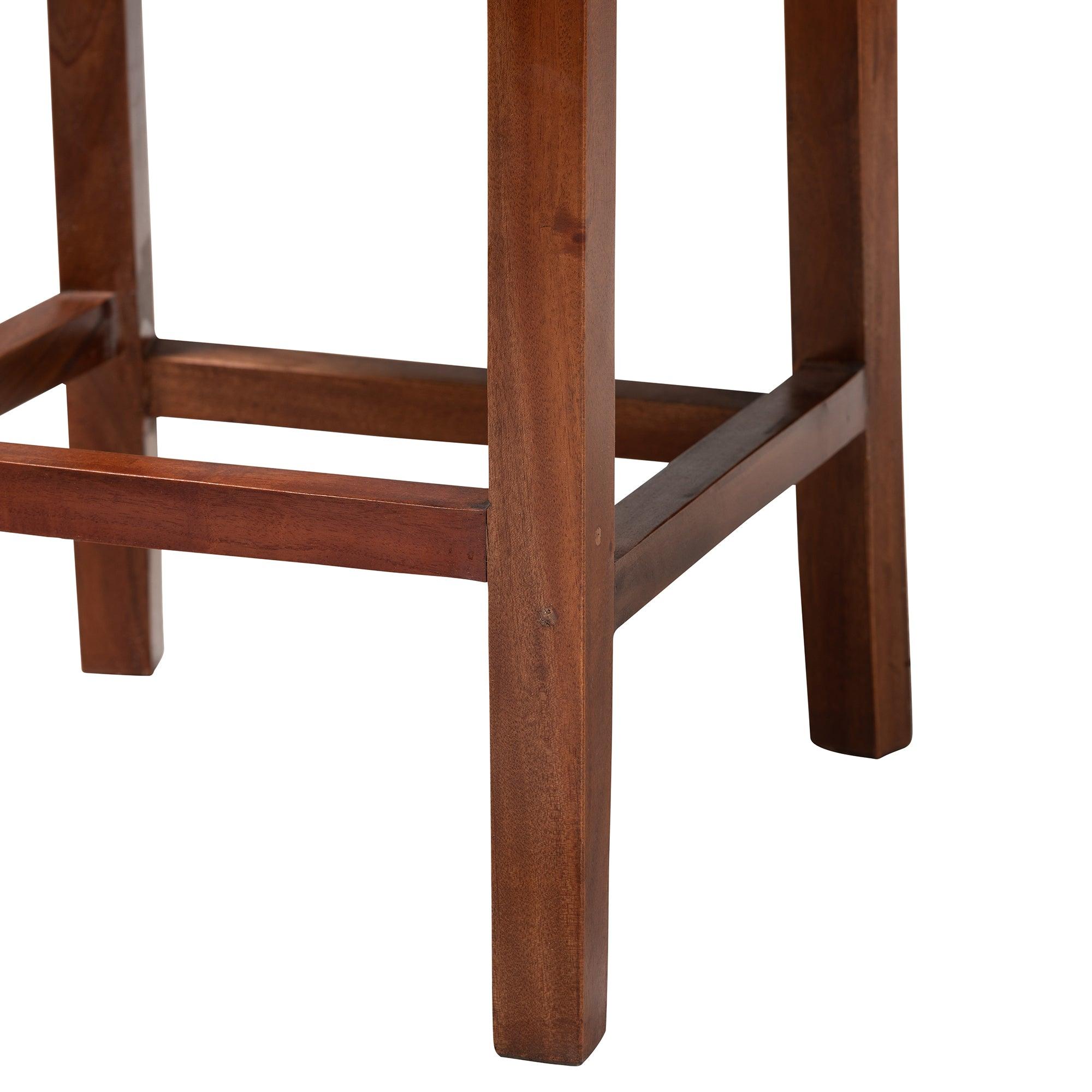 bali & pari Racquel Modern Bohemian Rattan and Mahogany Wood Counter Stool