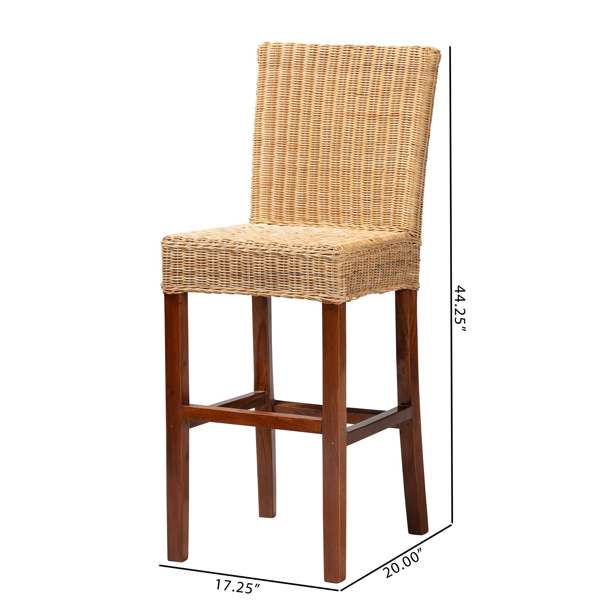 bali & pari Racquel Modern Bohemian Rattan and Mahogany Wood Bar Stool