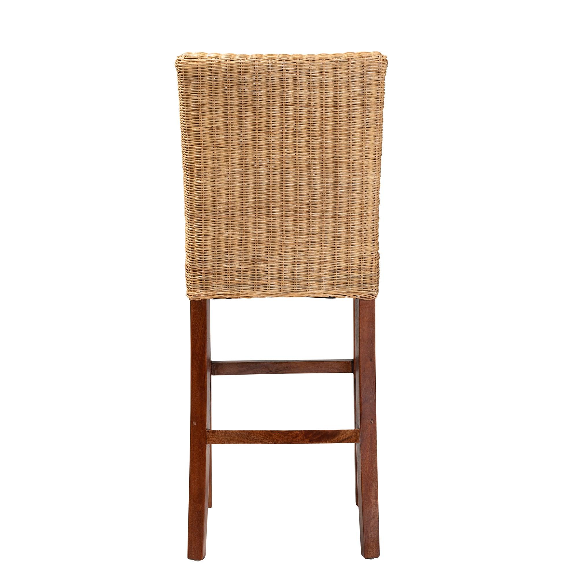 bali & pari Racquel Modern Bohemian Rattan and Mahogany Wood Bar Stool