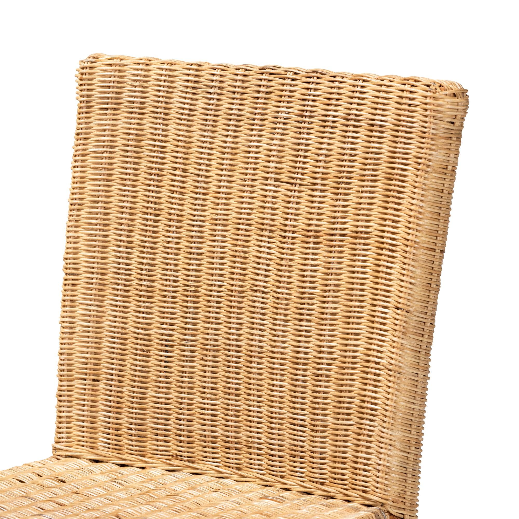 bali & pari Racquel Modern Bohemian Rattan and Mahogany Wood Bar Stool